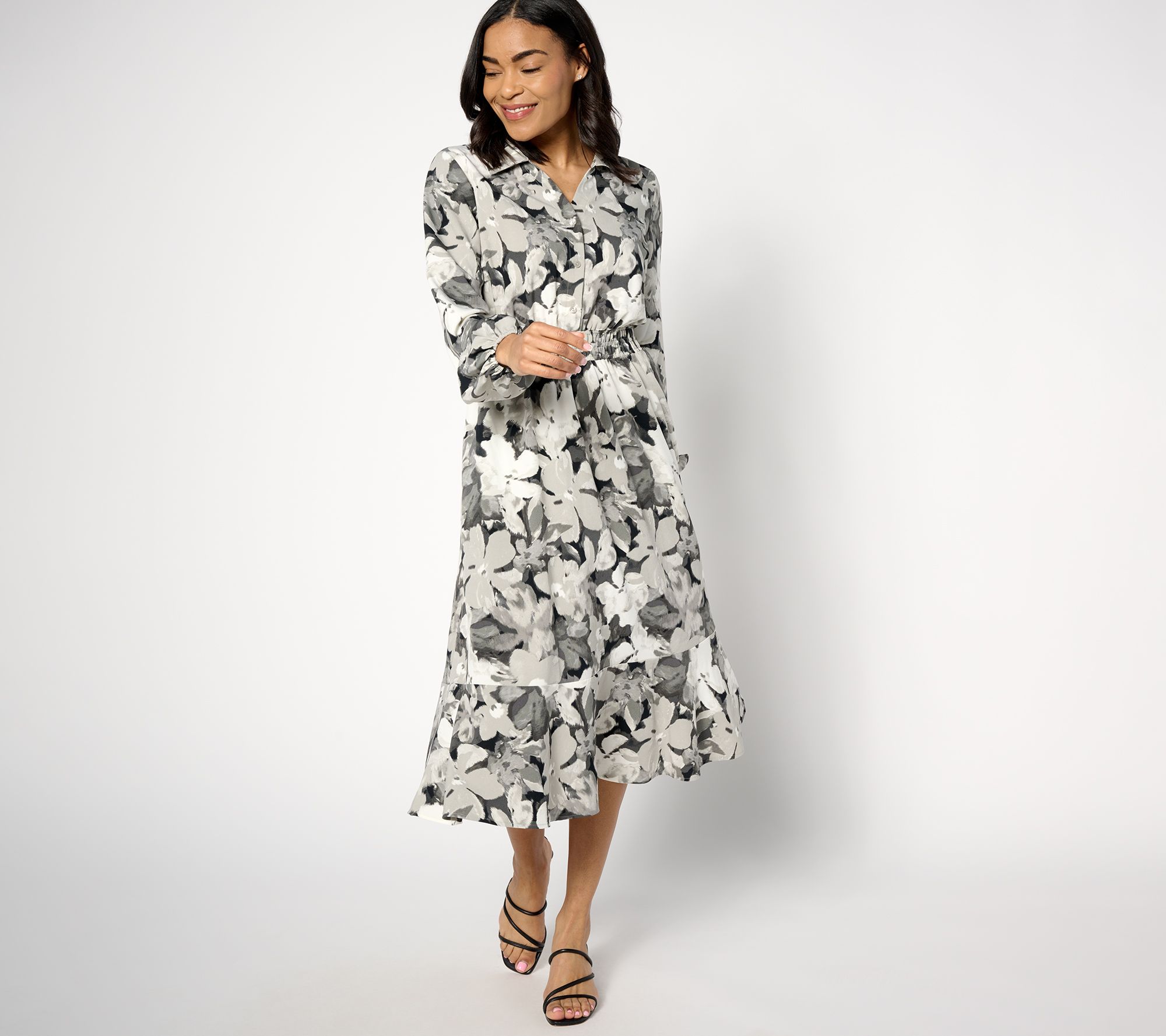 Isaac Mizrahi Live! Regular Printed Stretch Crepe Midi Dress