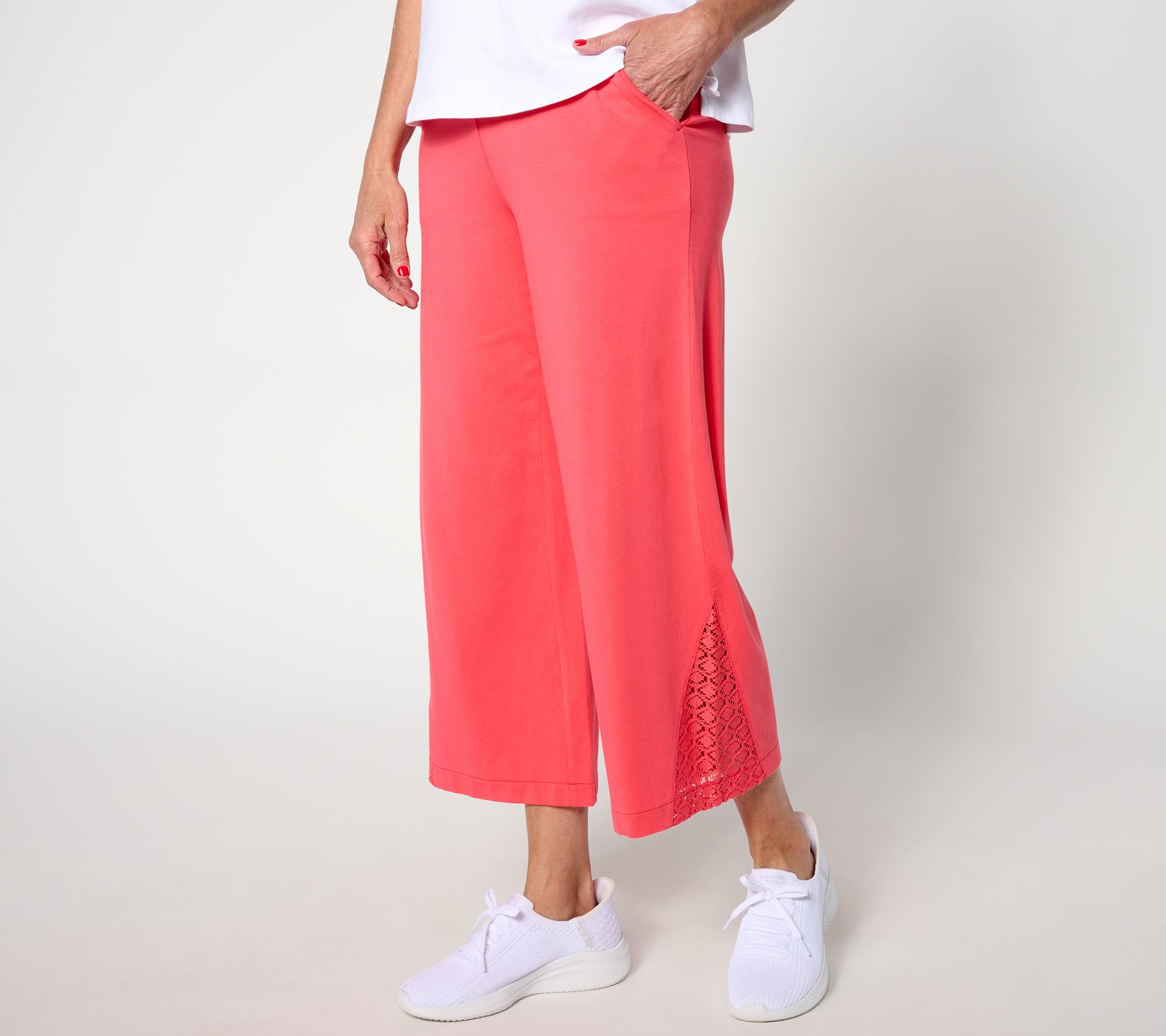 Isaac Mizrahi Live! Tall Knit Wide Leg Crop Pants w/ Crochet Trim