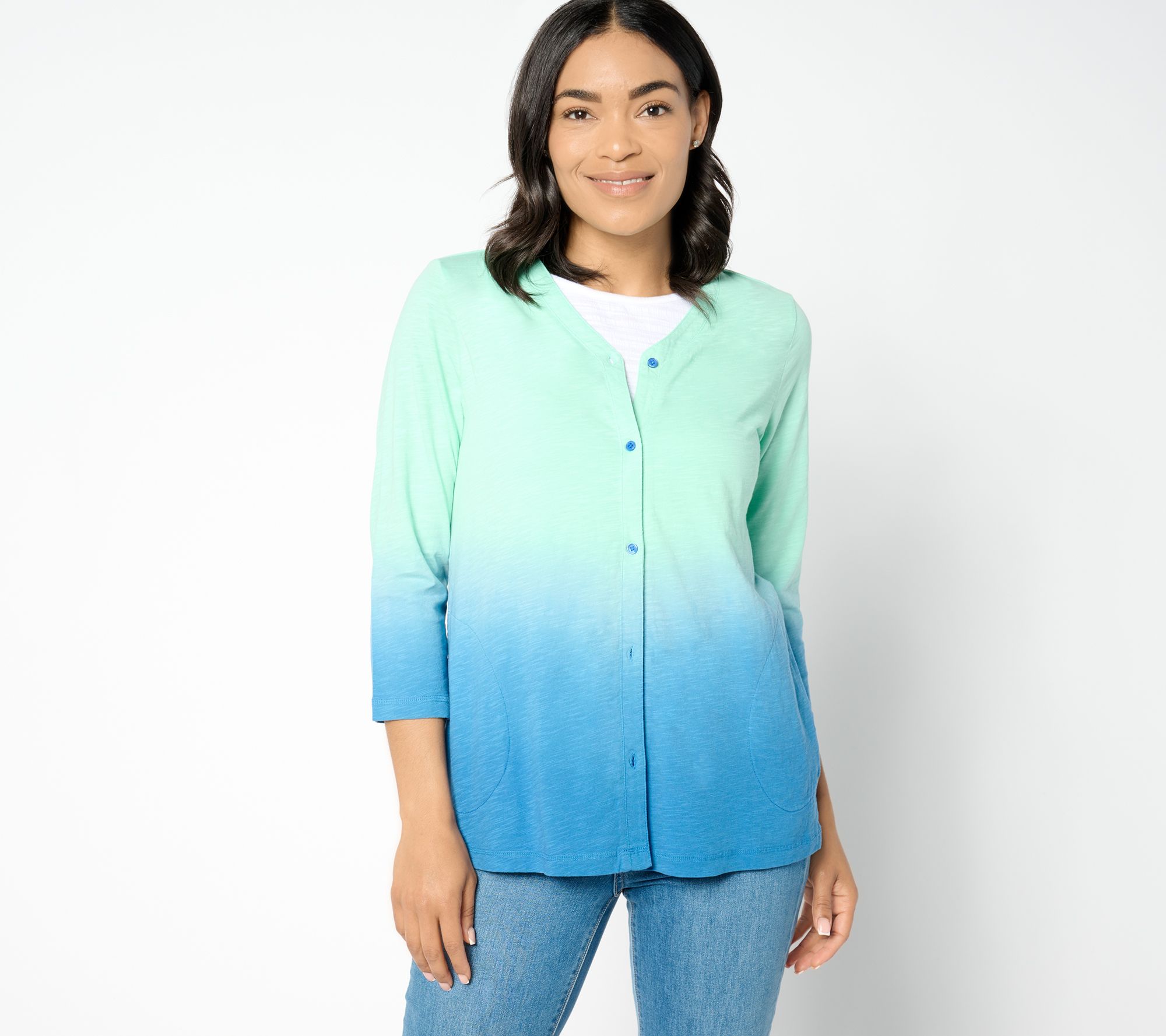 LOGO by Lori Goldstein Cotton Slub Dip Dye Cardigan