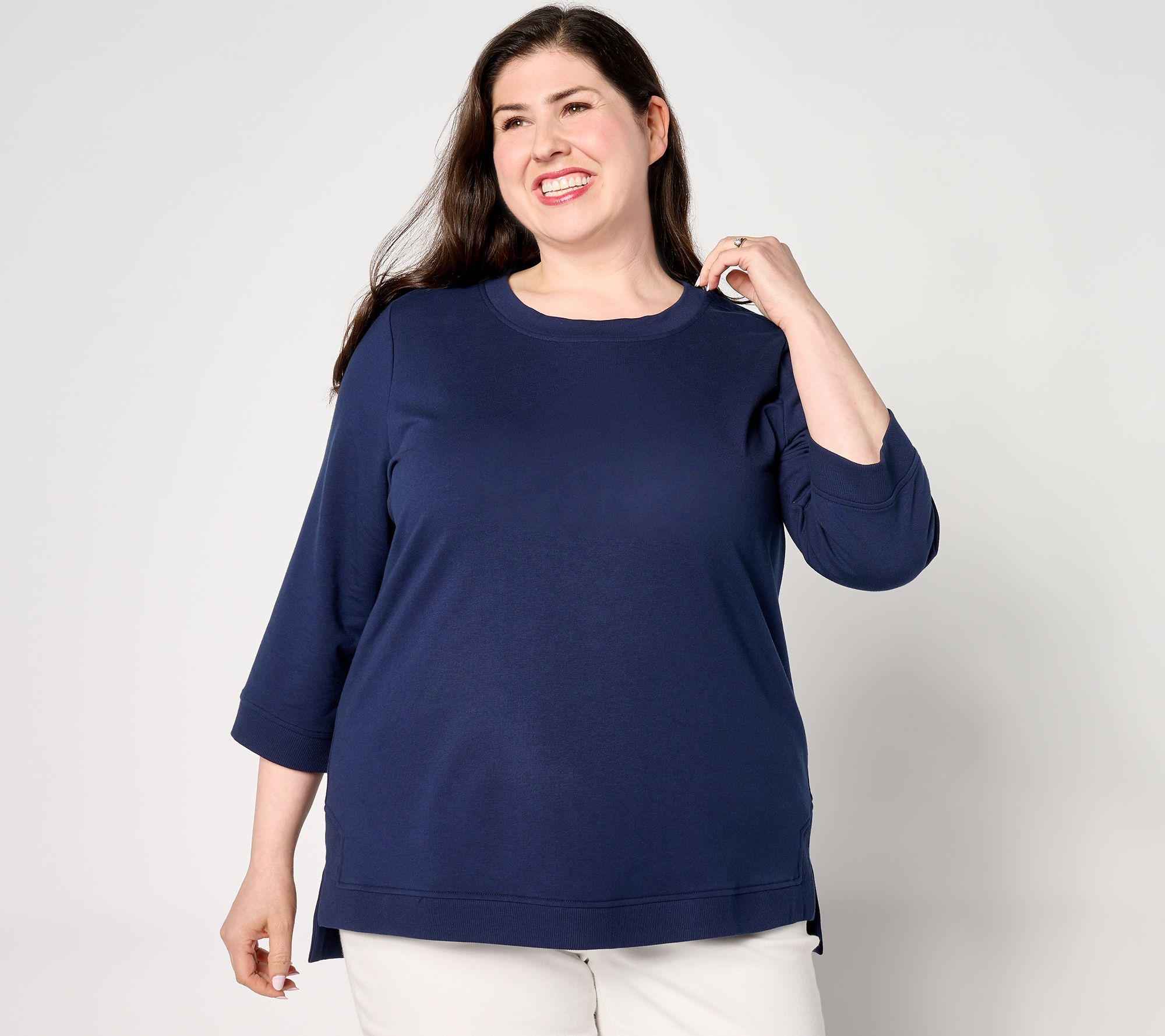 Denim & Co. Active French Terry 3/4 Sleeve Pullover