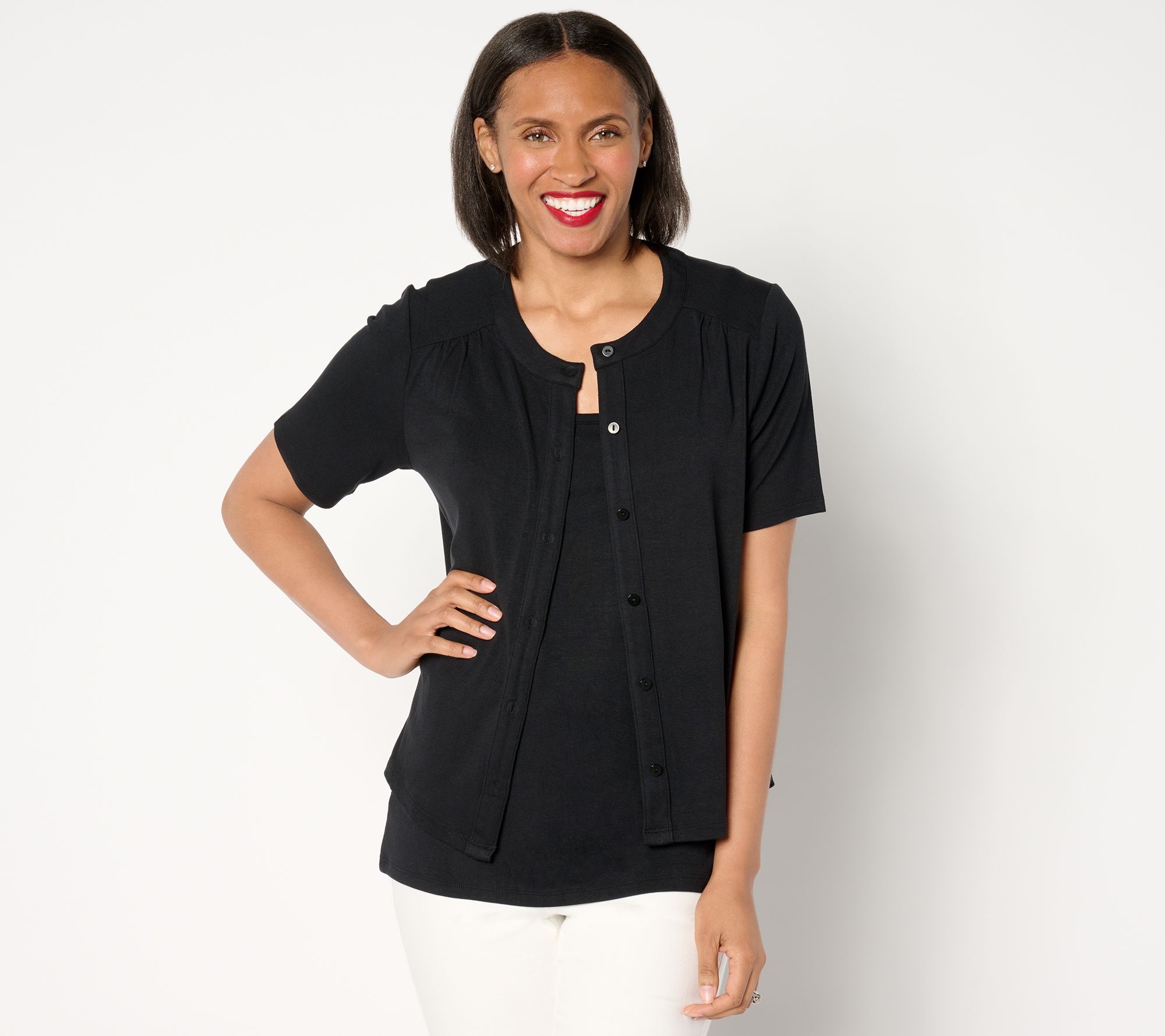 BEAUTIFUL by Lawrence Zarian Refined Knit Short Sleeve Cardigan