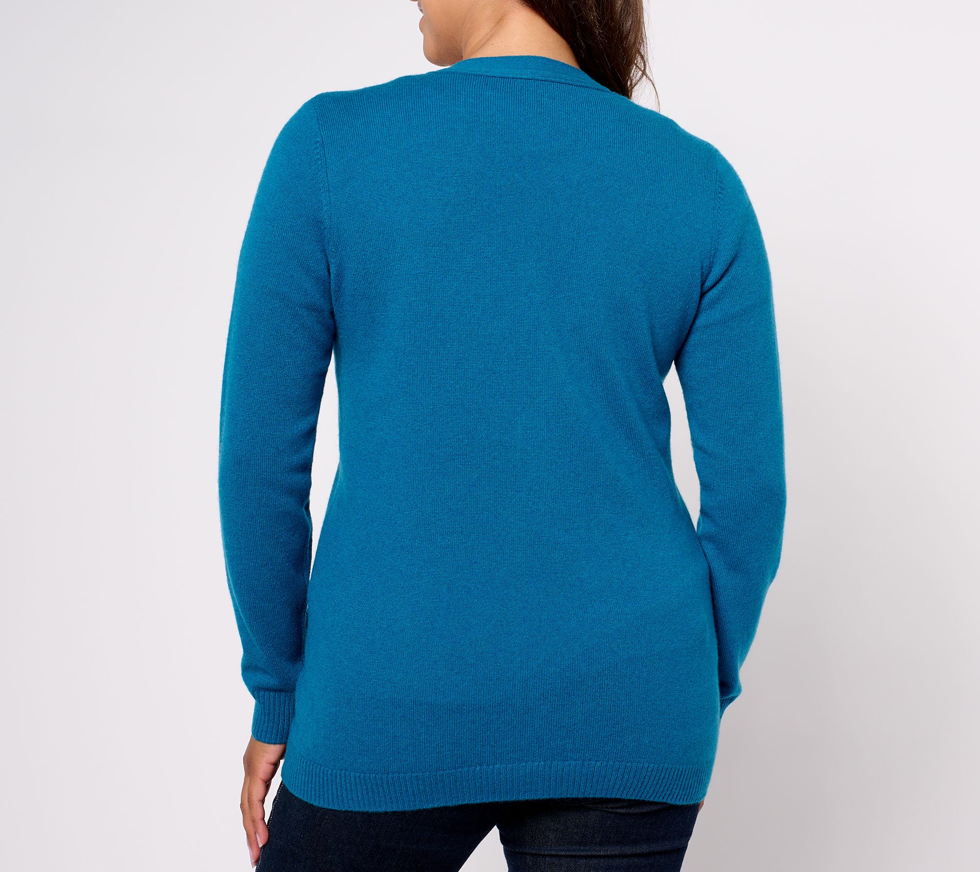 Cardigan Isaac Mizrahi Cachemire 2 Plis Bleu - Taille S, Manches Longues, Ouvert, Style Duster