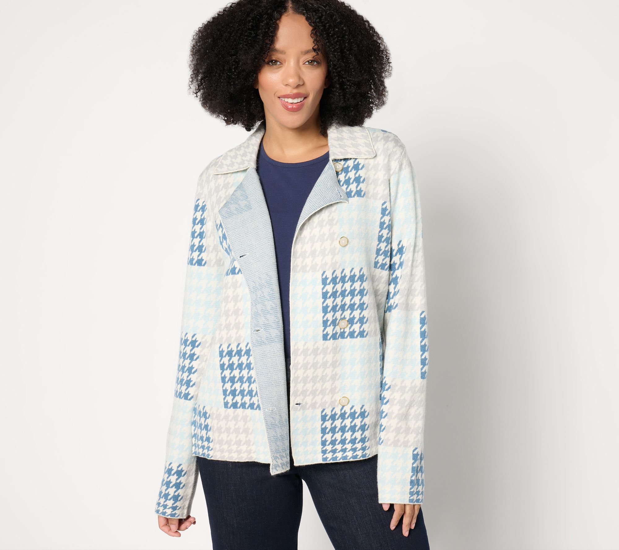 Susan Graver Double Breasted Jacquard Sweater Jacket