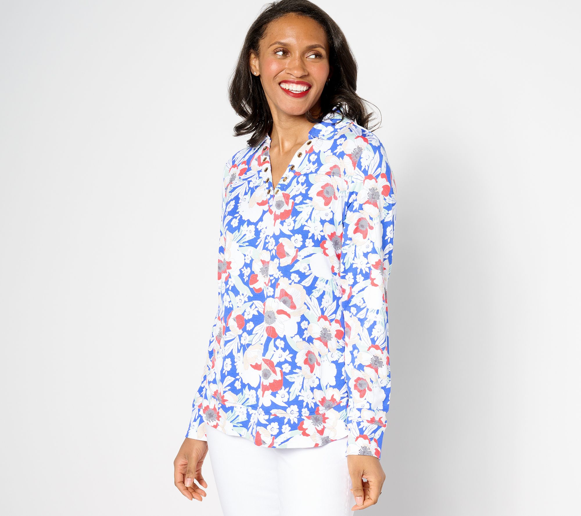 "As Is" Sport Savvy Long Sleeve Grommet Split Neck Tunic