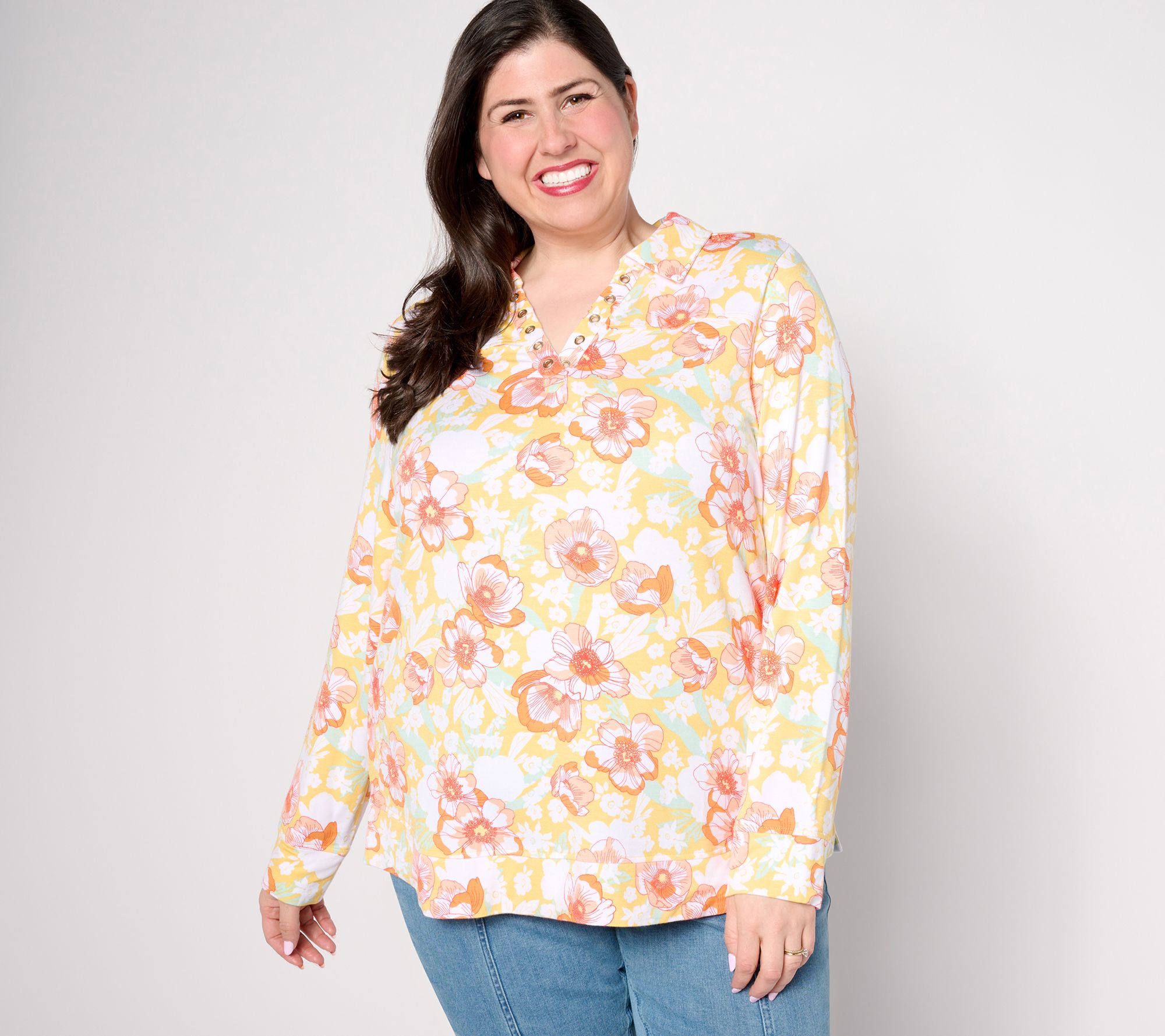 "As Is" Sport Savvy Long Sleeve Grommet Split Neck Tunic