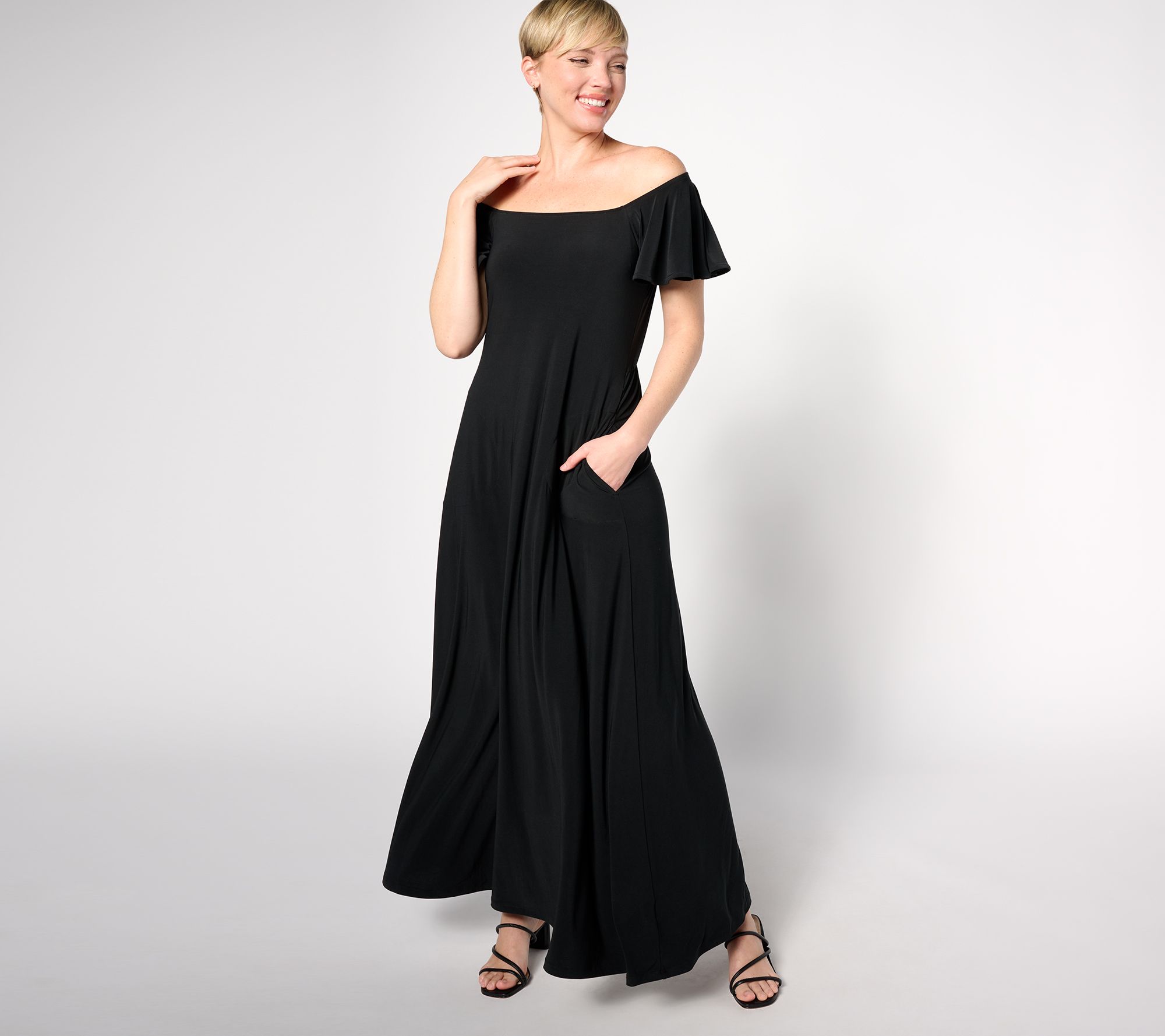 "As Is" Attitudes by Renee Tall Como Jersey Flutter Sleeve Maxi