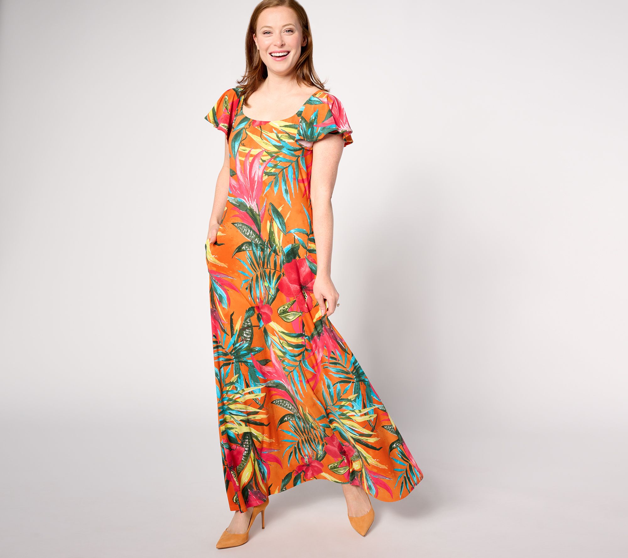 "As Is" Attitudes by Renee Tall Como Jersey Flutter Sleeve Maxi