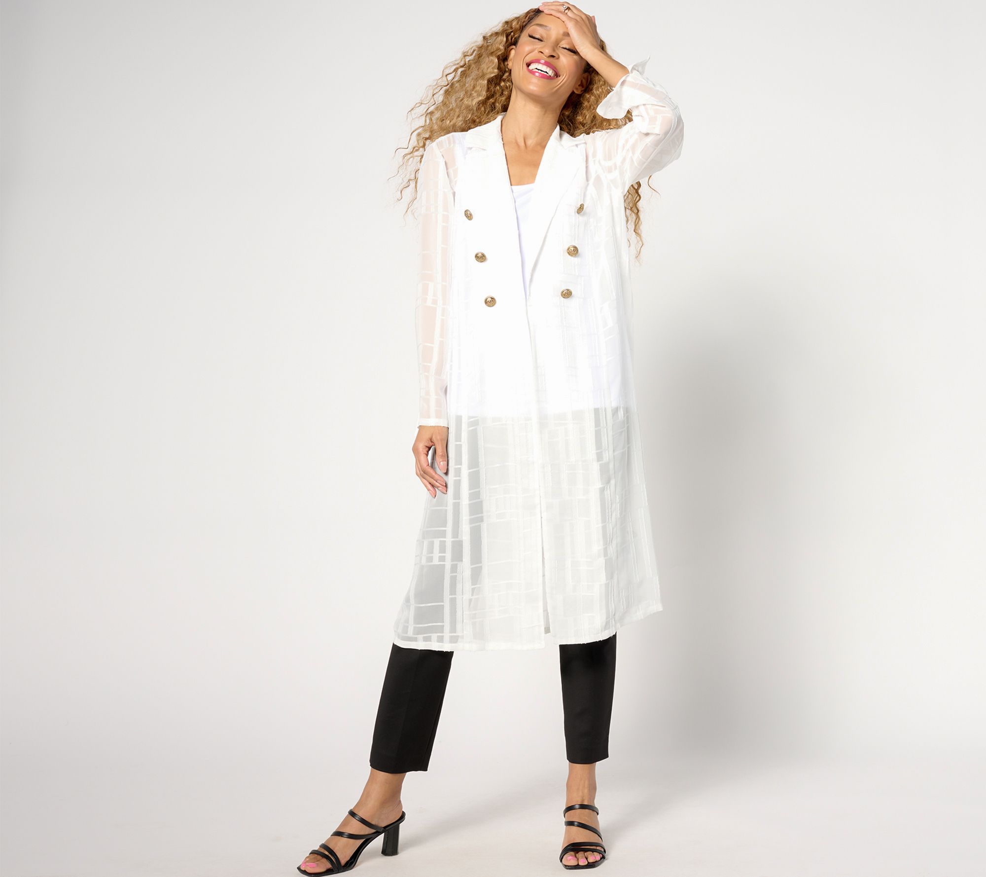 "As Is" Dennis Basso Regular Sheer Geometric Double Breasted Topper