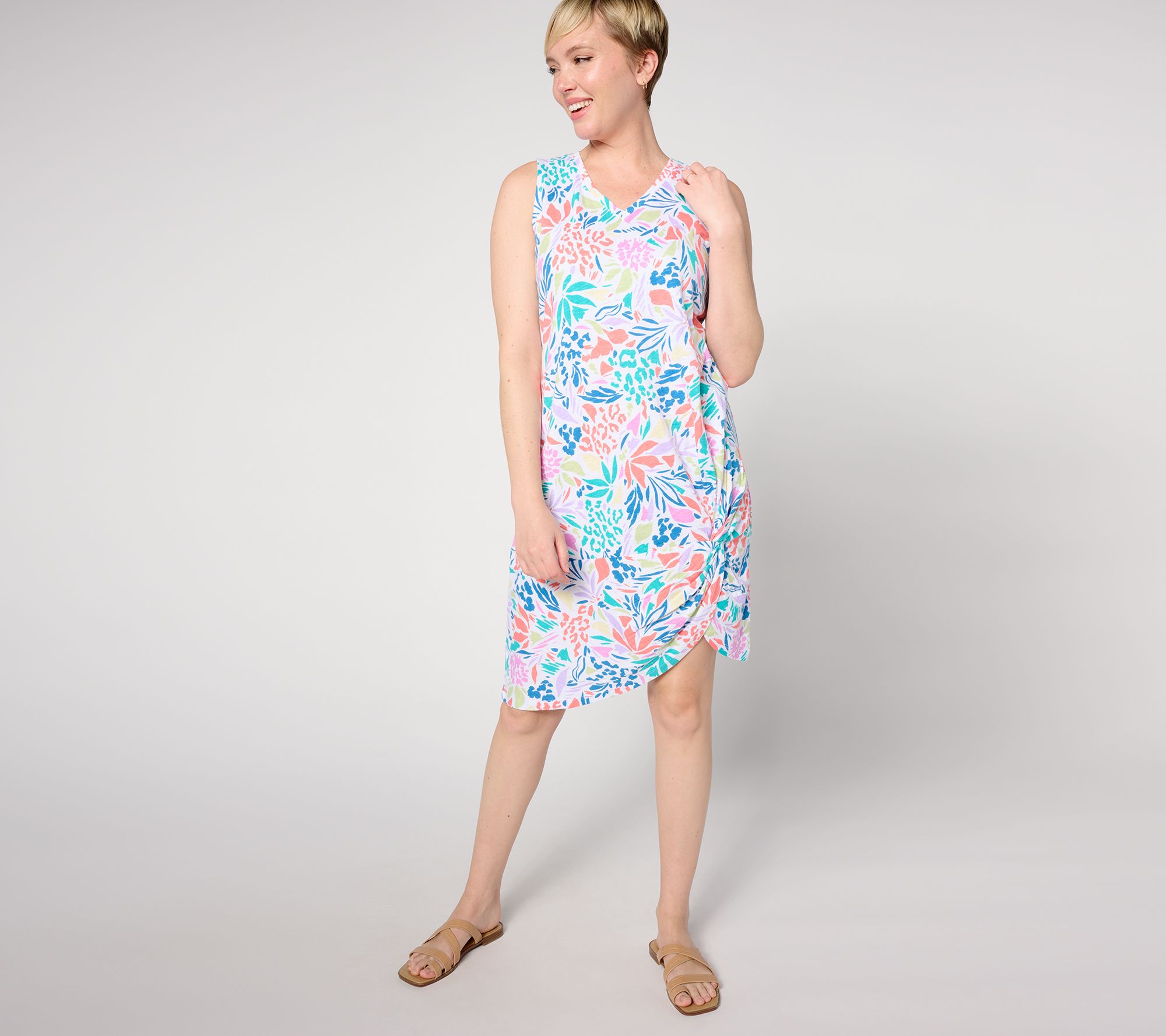 "As Is" Denim & Co. Beach Petite Printed Slub Knit Cover Up Dress
