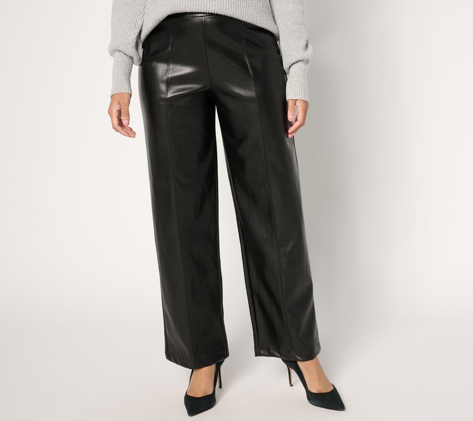 GRAVER Susan Graver Petite Stretch Faux Leather Wide Leg Pants