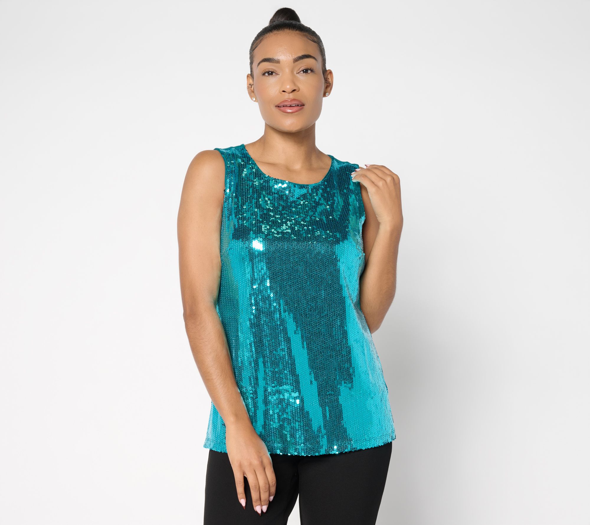 Denim & Co. Sequin Front Scoop Neck Tank Top