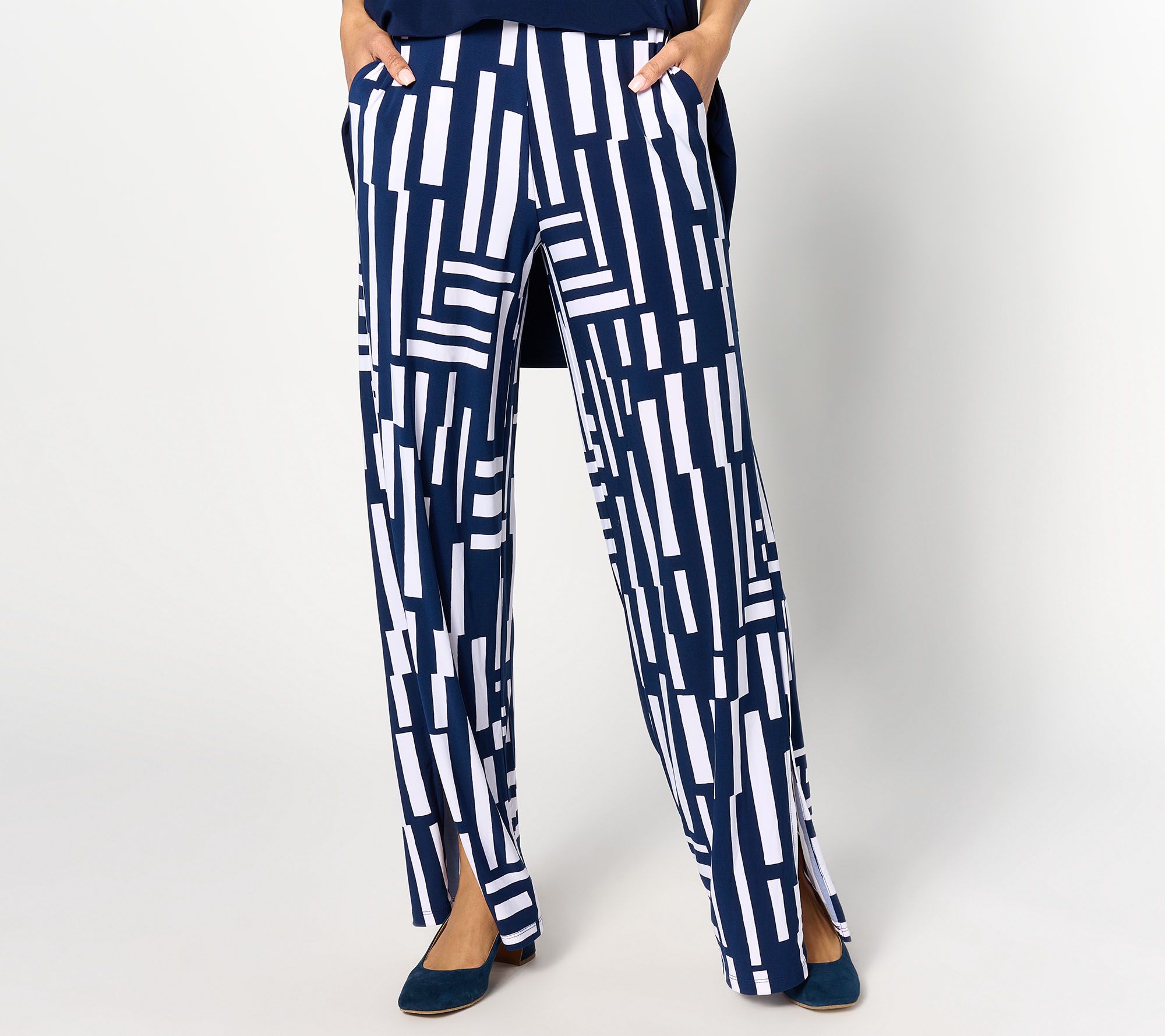 "As Is" Dennis Basso Petite Italia Knit Printed Pant w/ High Slit