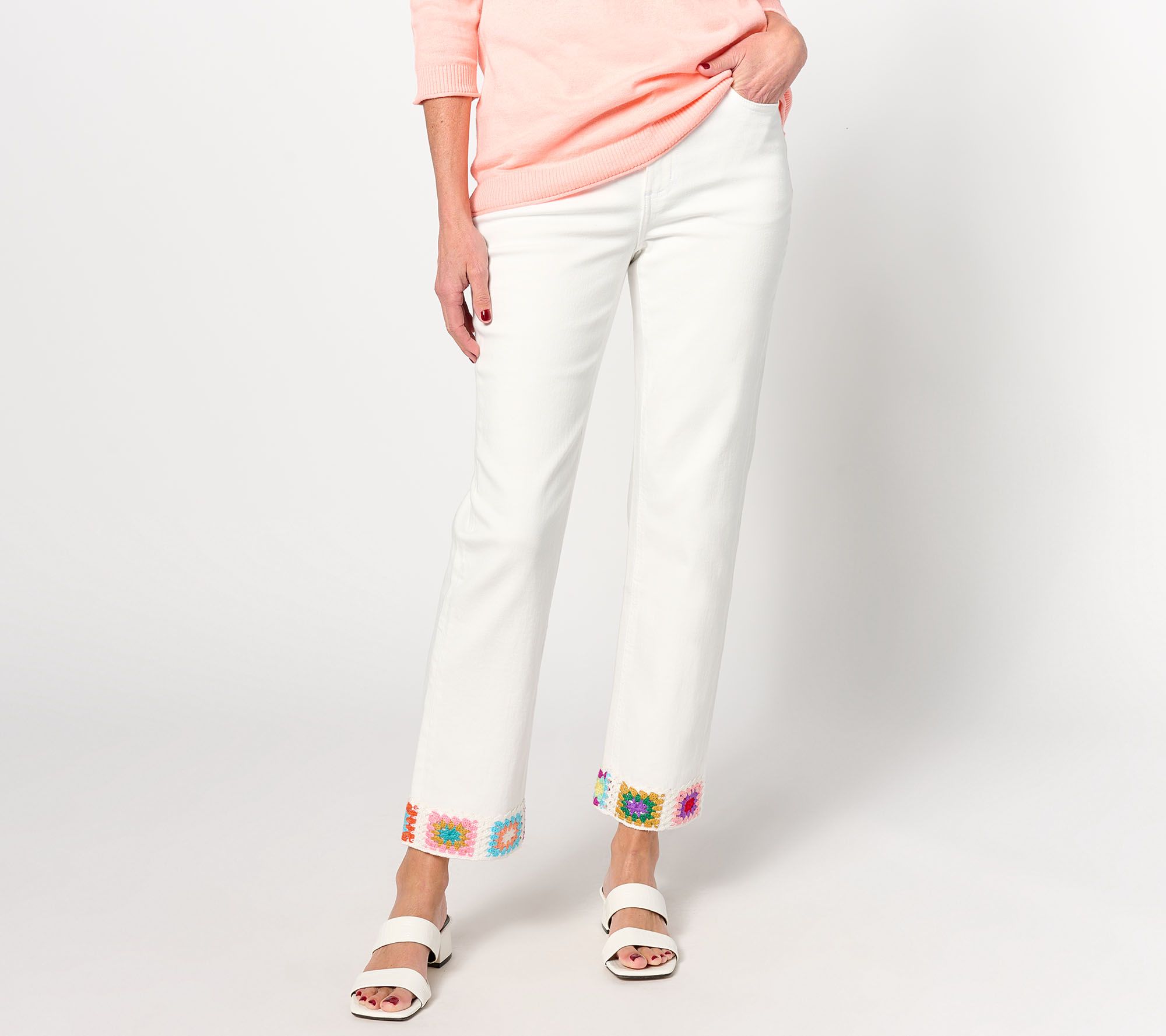 "As Is" Denim & Co. Canyon Retreat Easy Stretch Crochet Cuff Ankle Jean