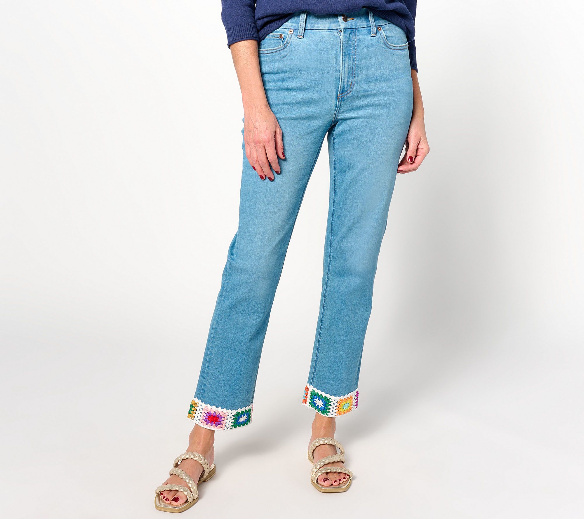 "As Is" Denim & Co. Canyon Retreat Easy Stretch Crochet Cuff Ankle Jean