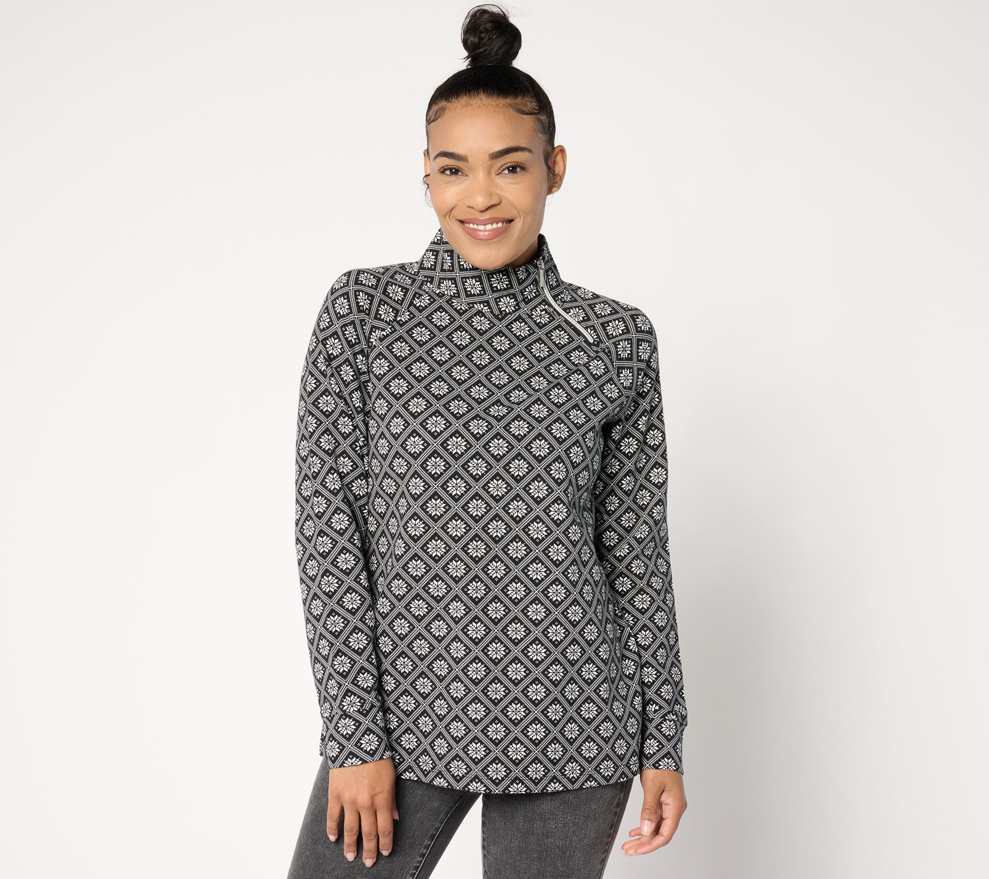 Denim & Co. Active French Terry Mock Neck Top