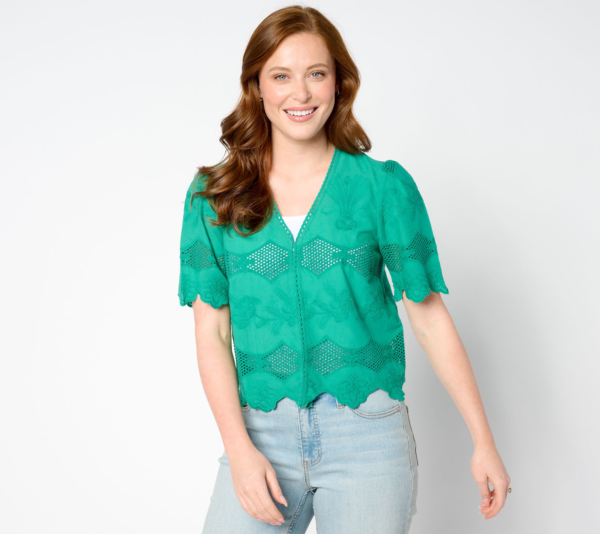 "As Is" LOGO Lavish by Lori Goldstein Eyelet Lace Cropped Jacket