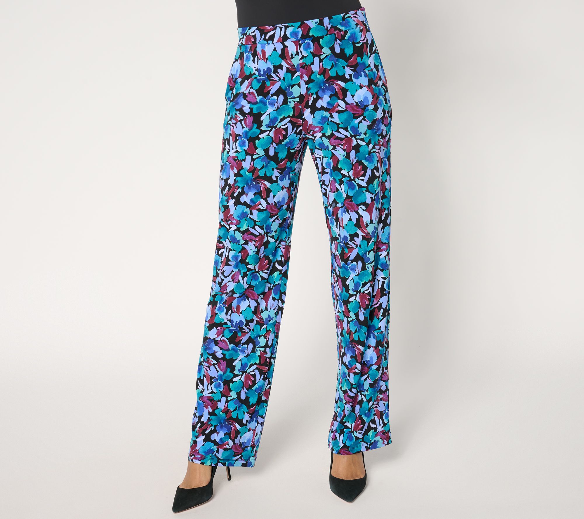 Susan Graver Petite Printed Liquid Knit Wide-Leg Pants