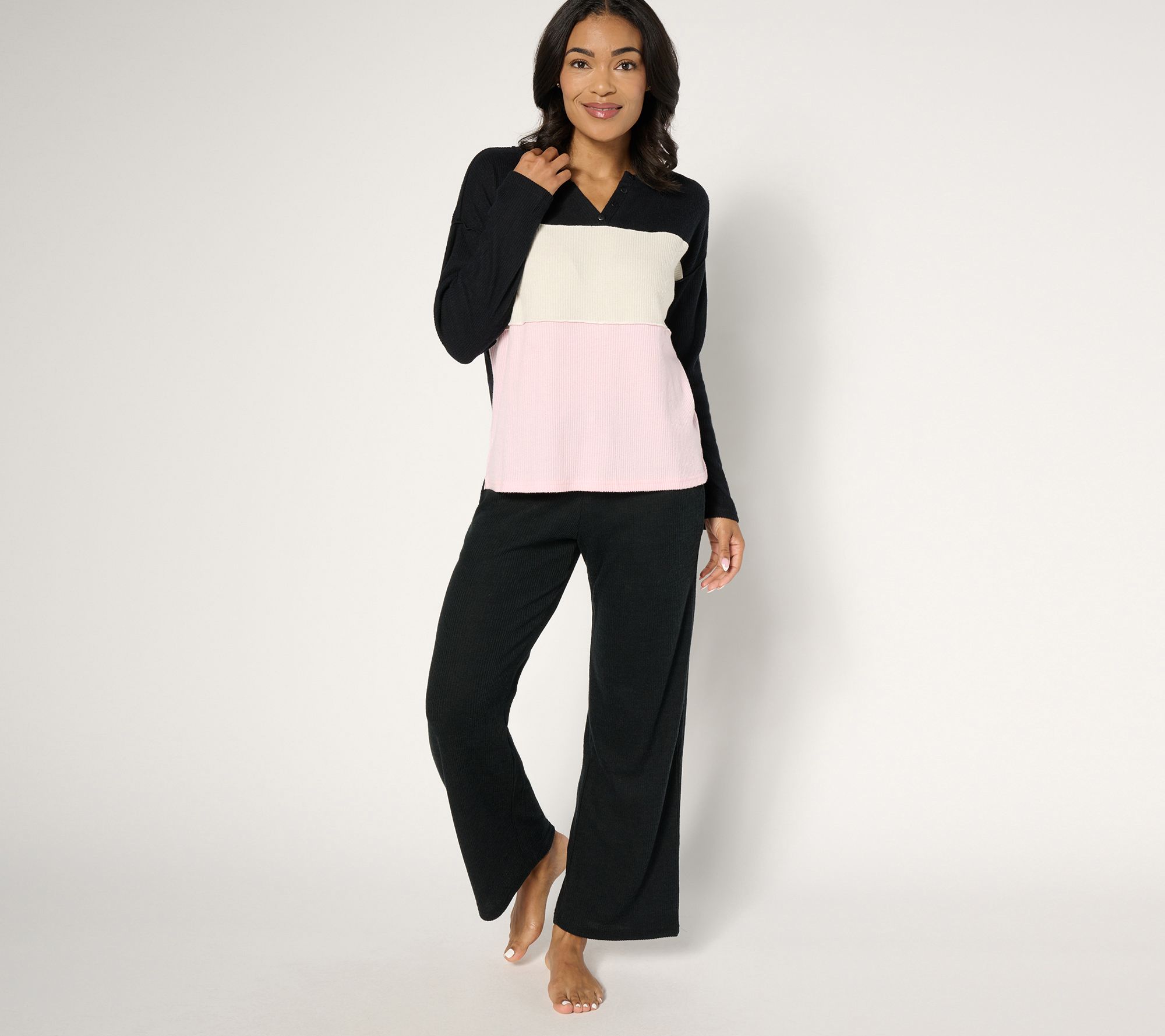 MUK LUKS Petite Brushed Rib Color Block Lounge Set