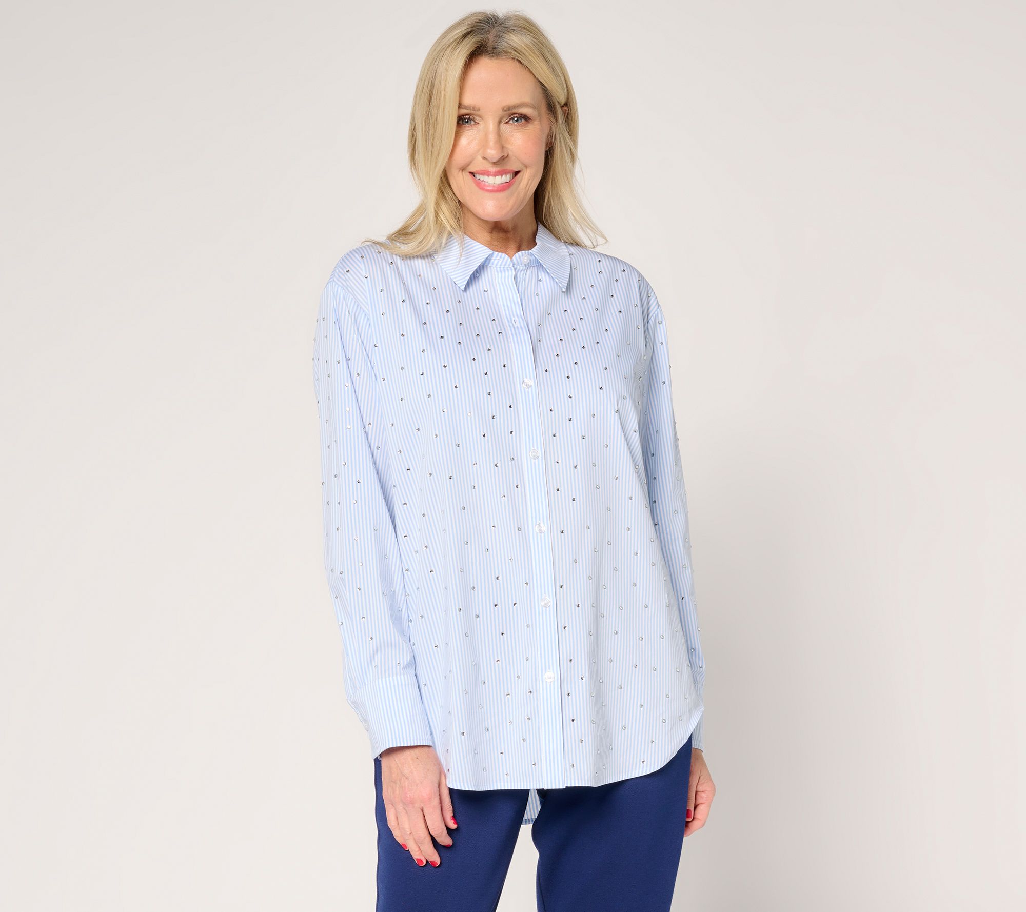 GRAVER Susan Graver Relaxed Yarn Dye Rhinestone Shirt