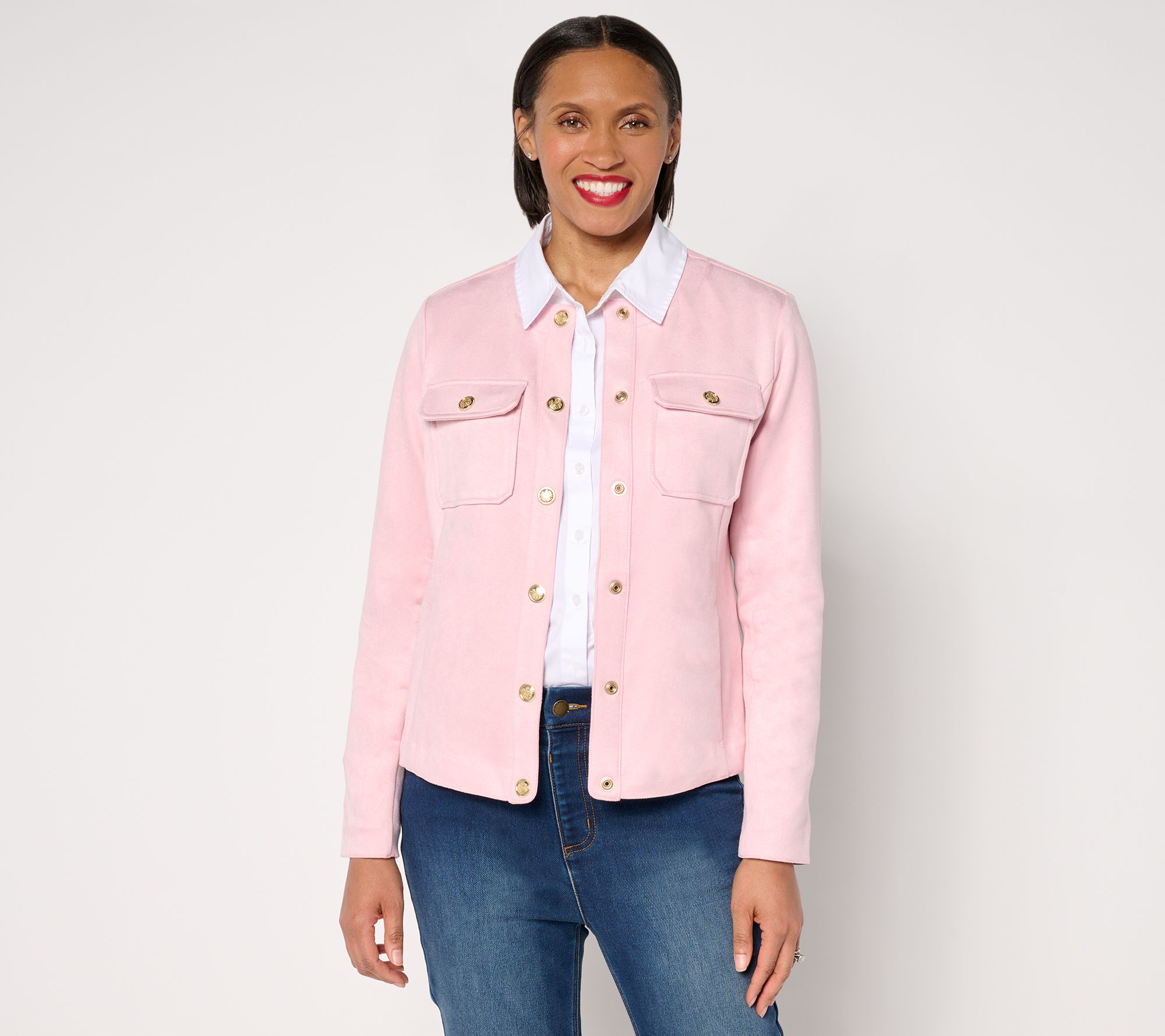 Isaac Mizrahi Live! Scuba Suede Snap Front Jacket