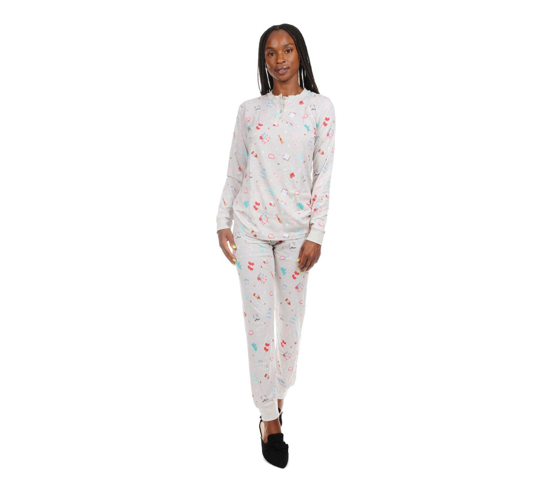 Memoi Women's Holiday Getaway Henley Top & Jogger Pant Pajamas