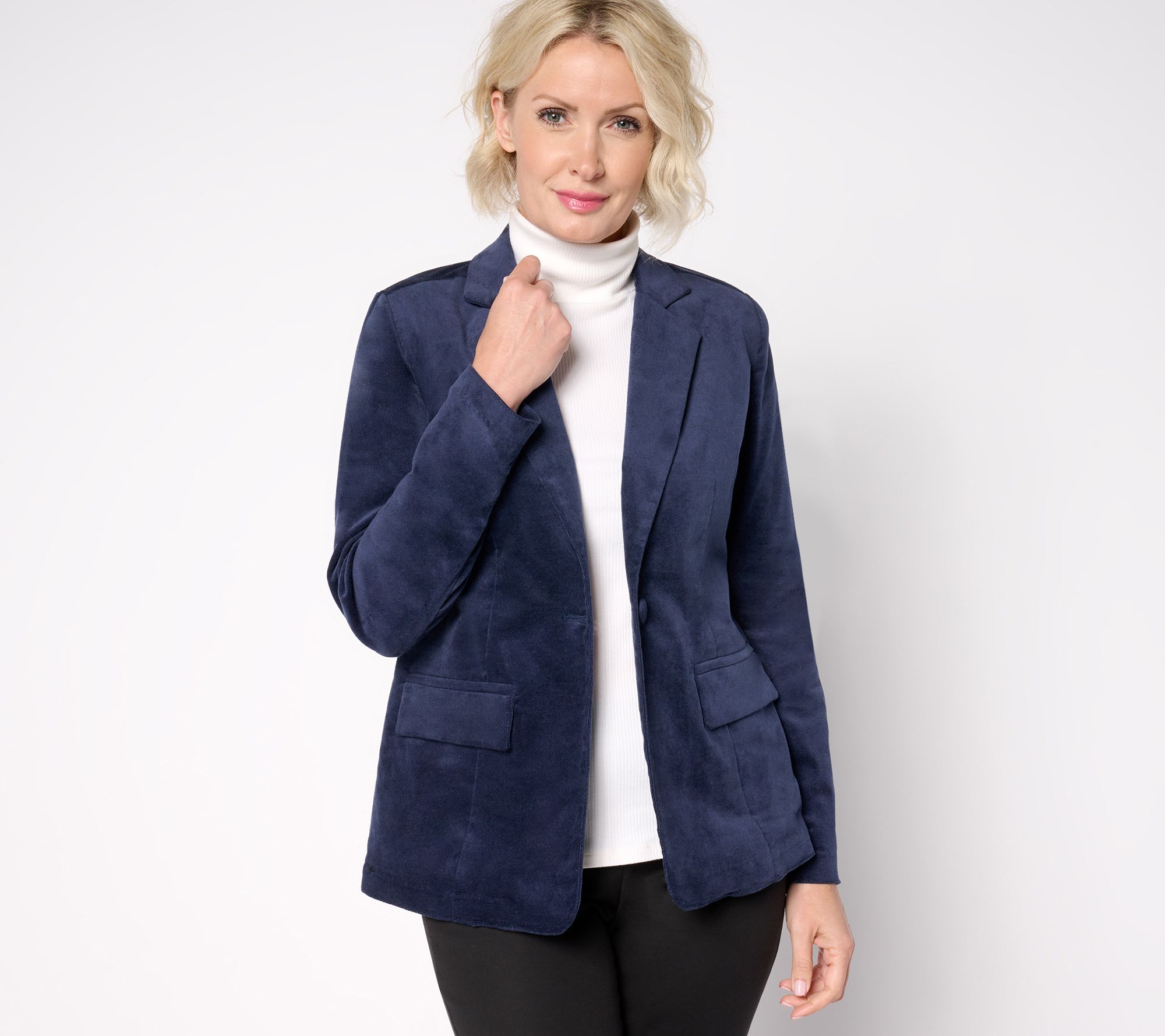 "As Is" Denim & Co. Regular Soft Stretch Velvet Blazer
