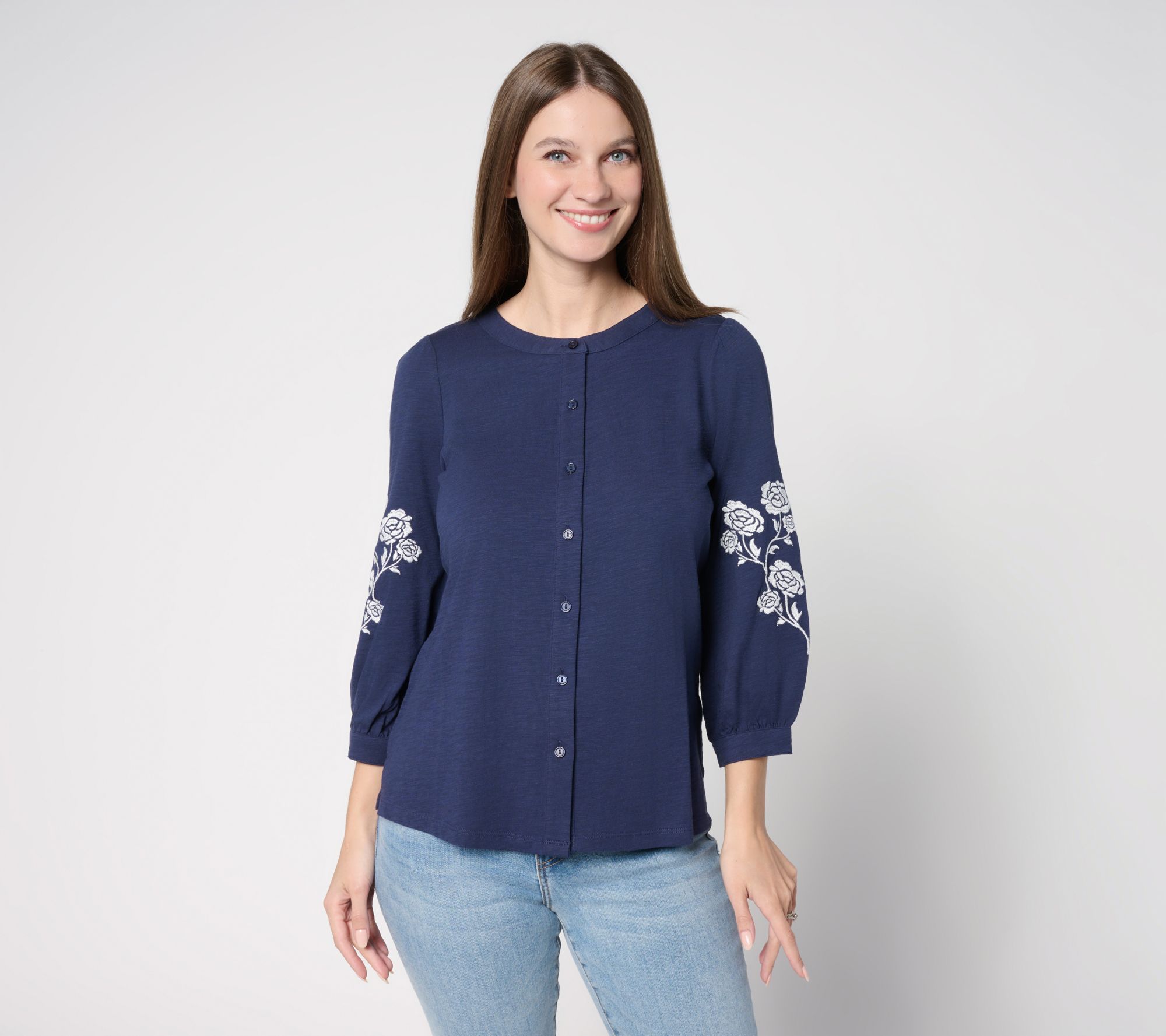 Belle by Kim Gravel Slub Knit Summer Rose Blouse