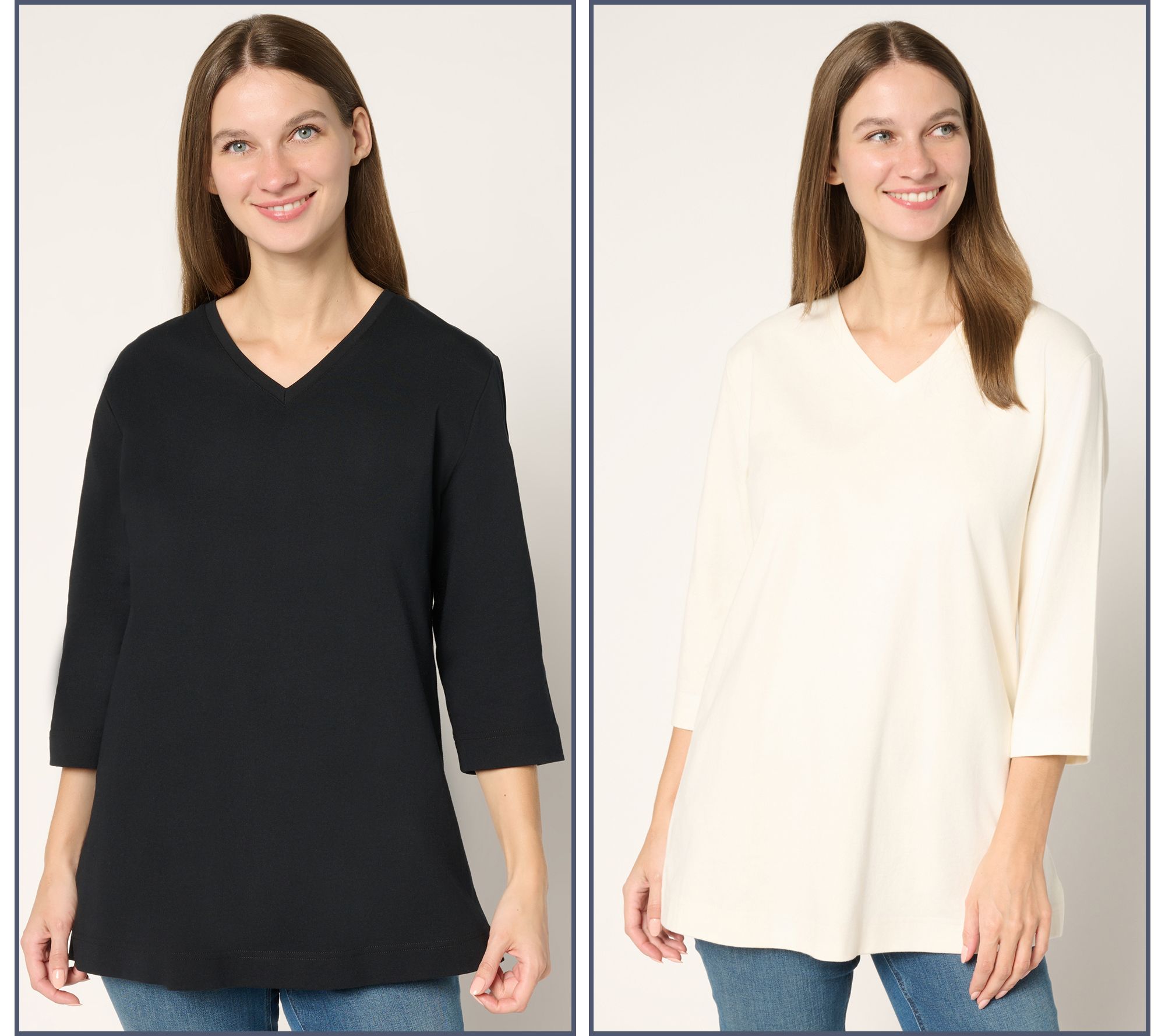 Denim & Co. Essentials Petite Cotton Jersey 2-Pack Tunic