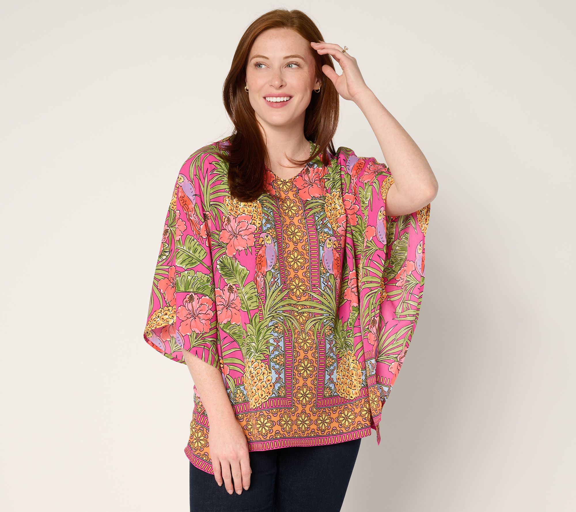 Quacker Factory Tropical Heat Border Print Top
