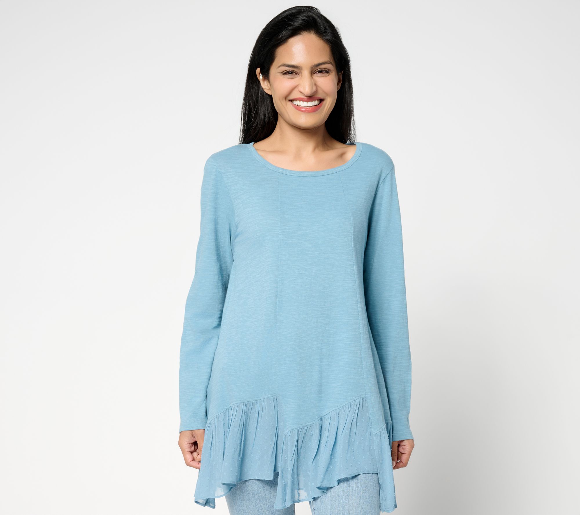 LOGO by Lori Goldstein 100% Cotton Top with Woven Step Hem