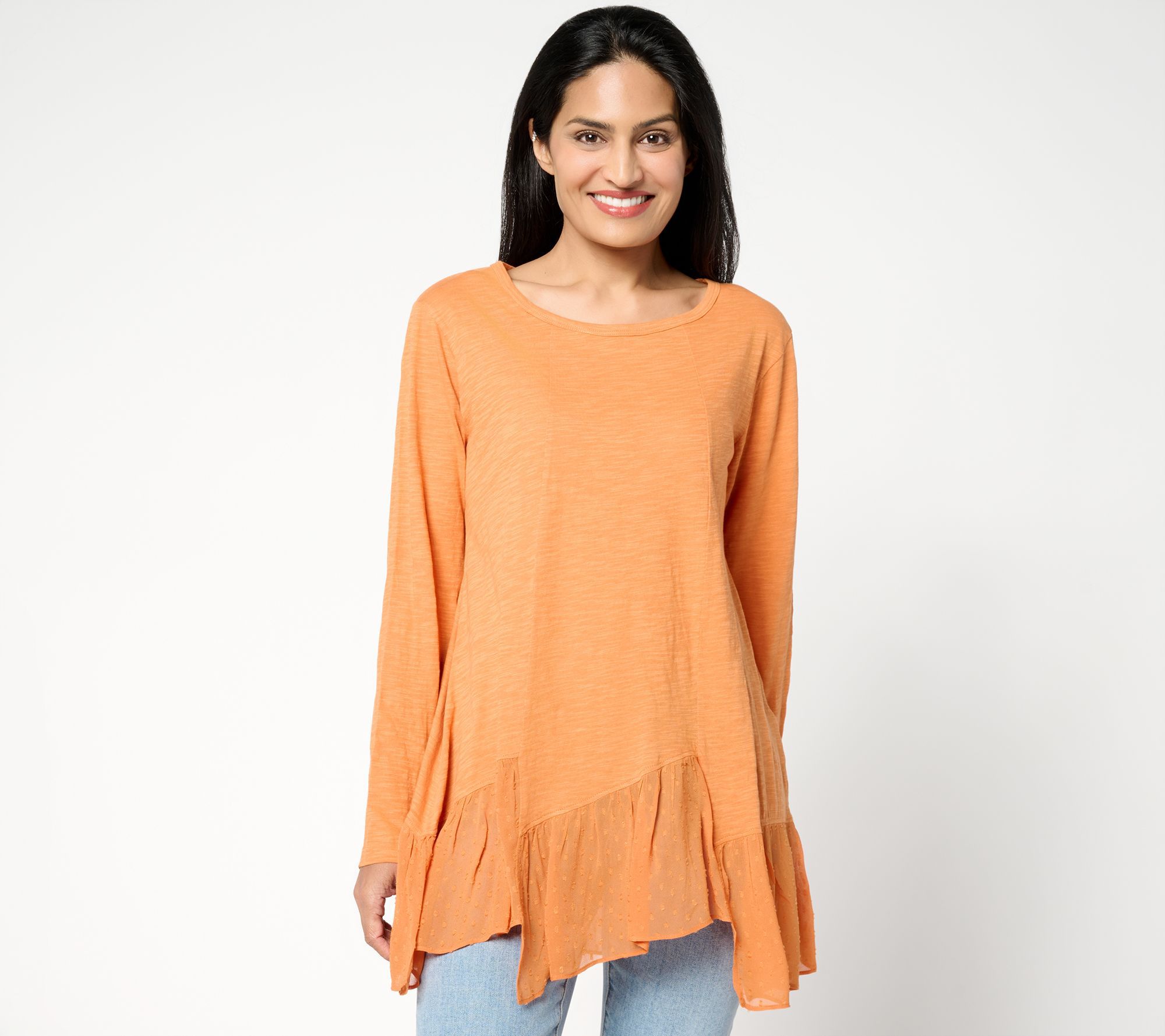 LOGO by Lori Goldstein 100% Cotton Top with Woven Step Hem