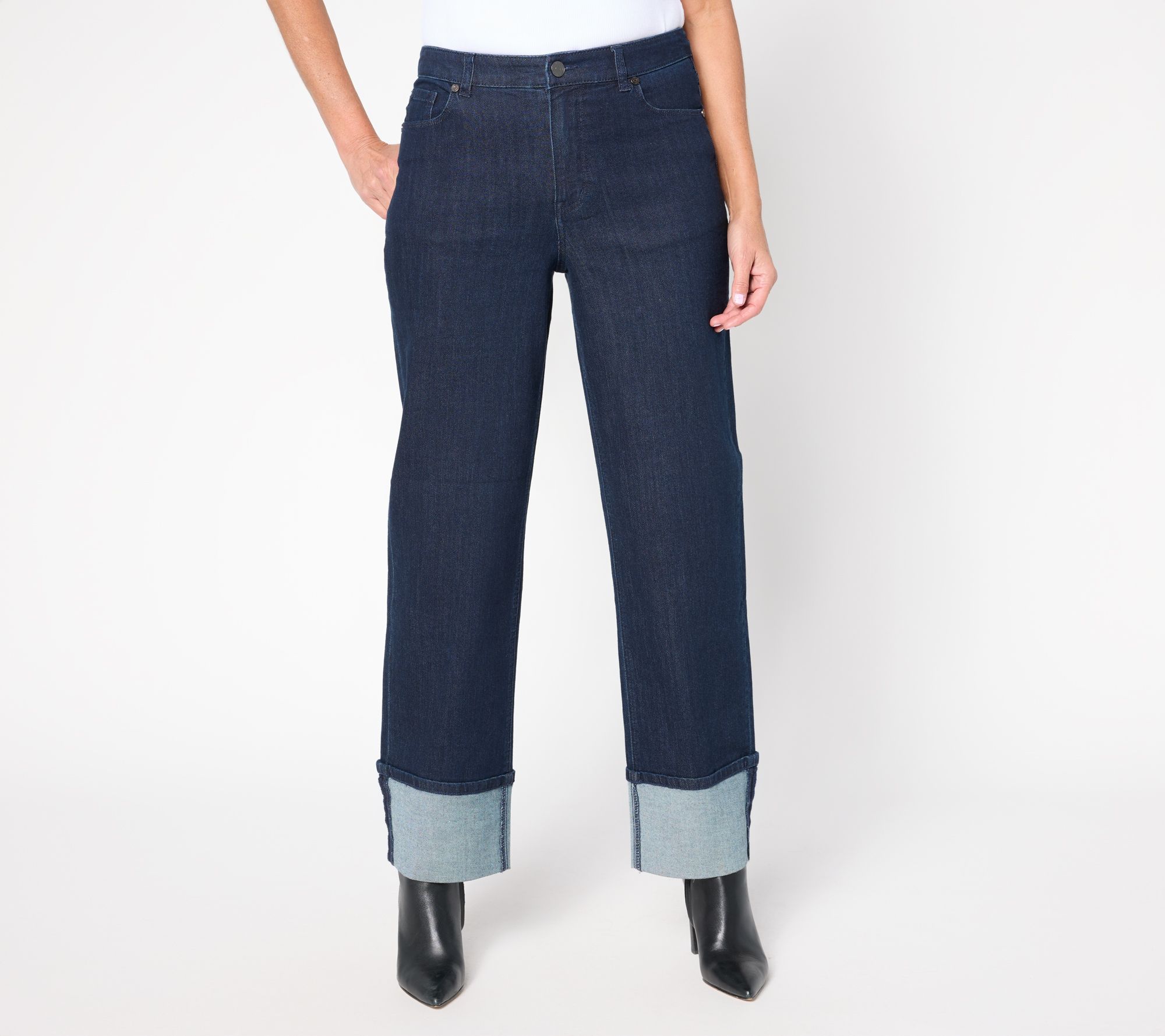 Susan Graver Regular Stretch Denim Cuffed Jean - Indigo