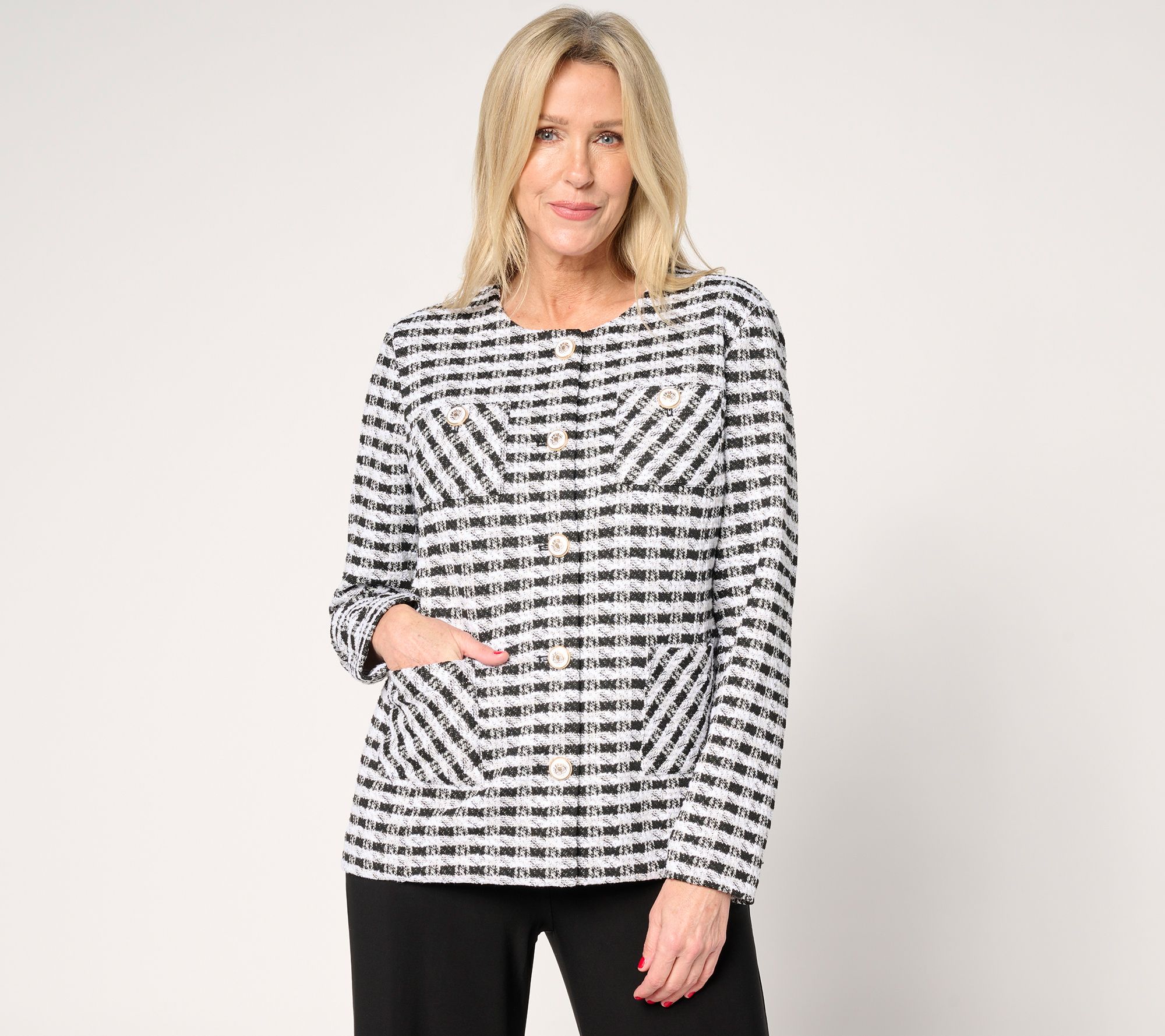 "As Is" GRAVER Susan Graver Knit Boucle Jewel Neck Button Jacket