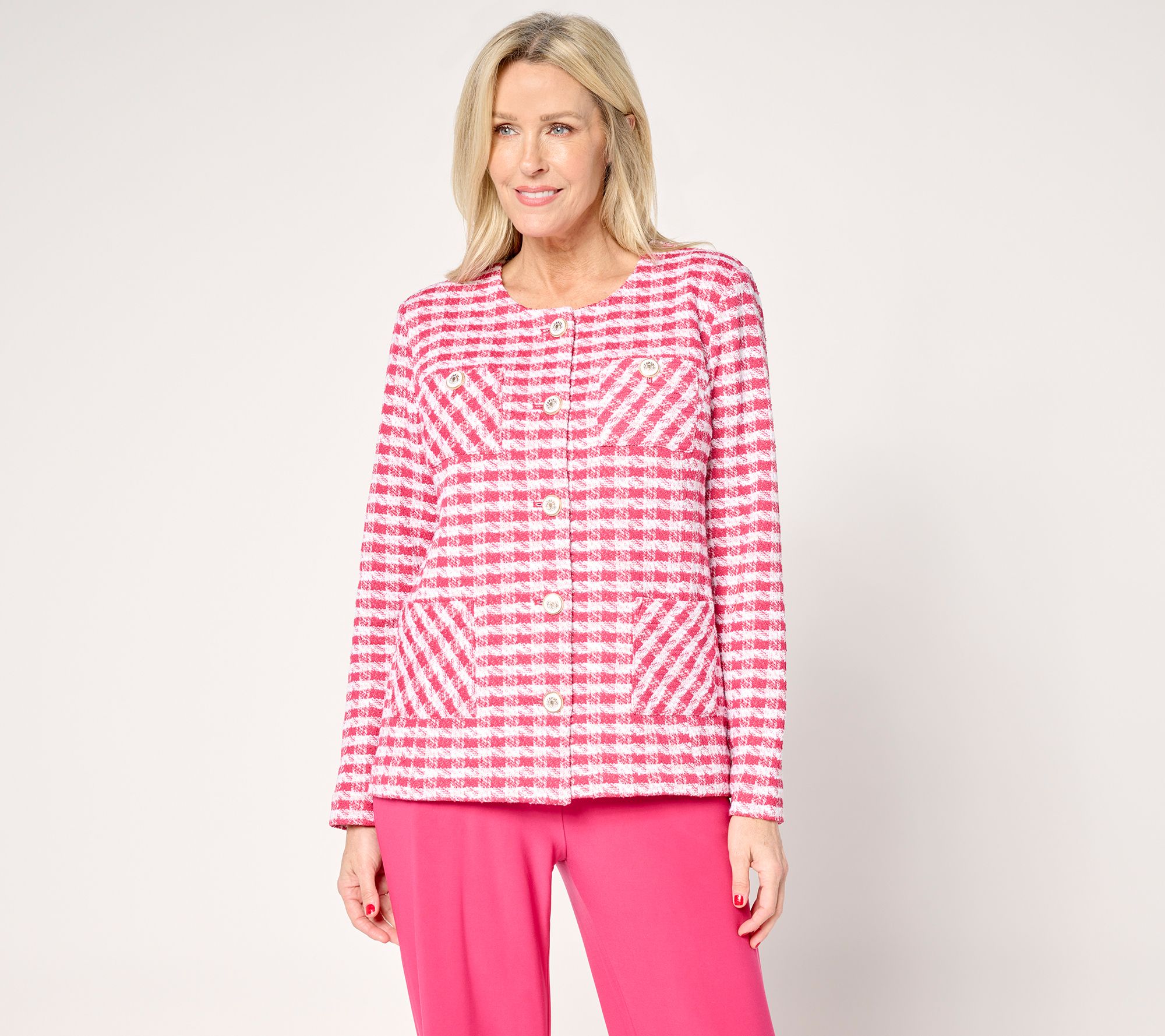 "As Is" GRAVER Susan Graver Knit Boucle Jewel Neck Button Jacket