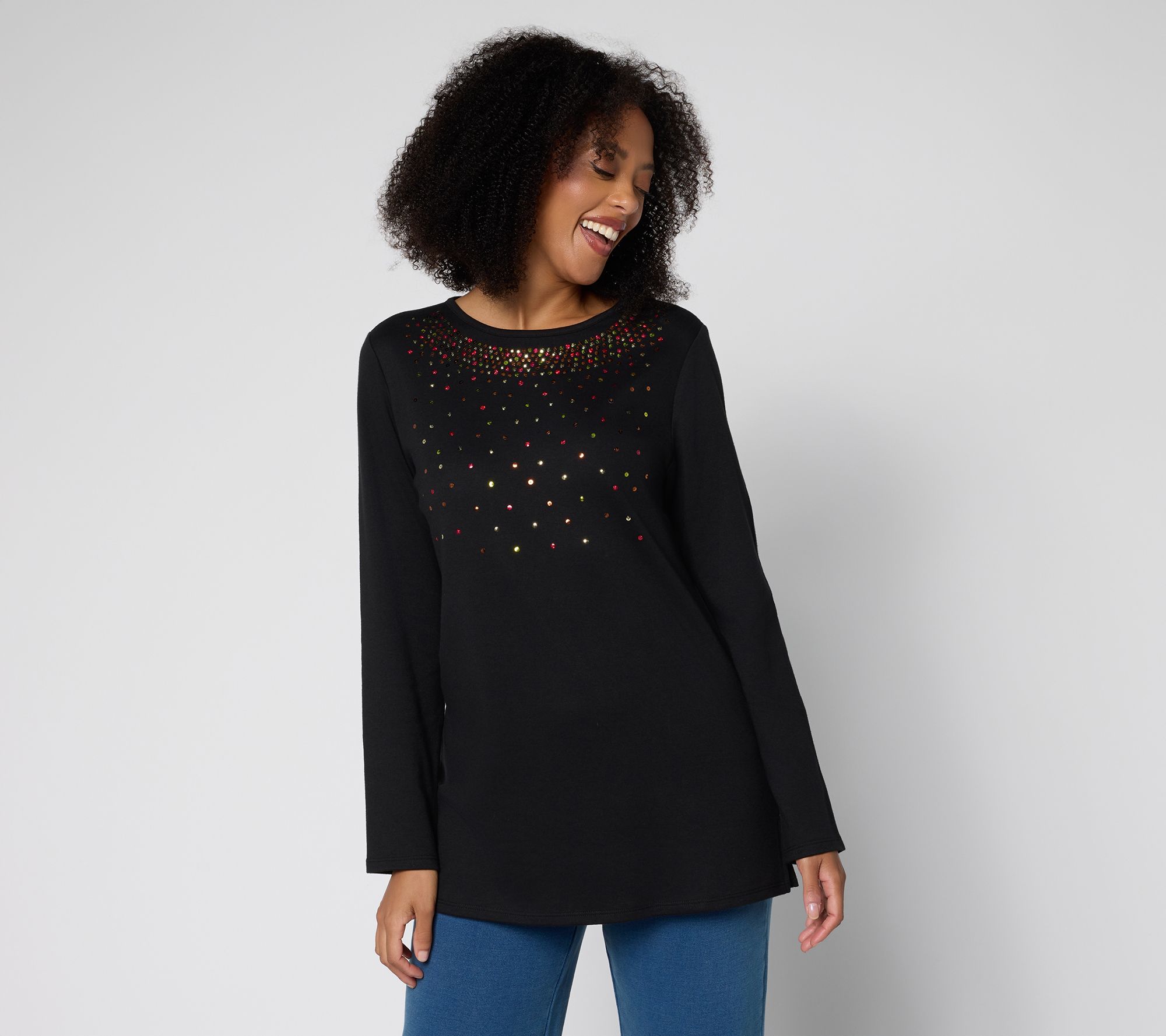 Quacker Factory Fallin' For Sequins Long Sleeve Tunic Top