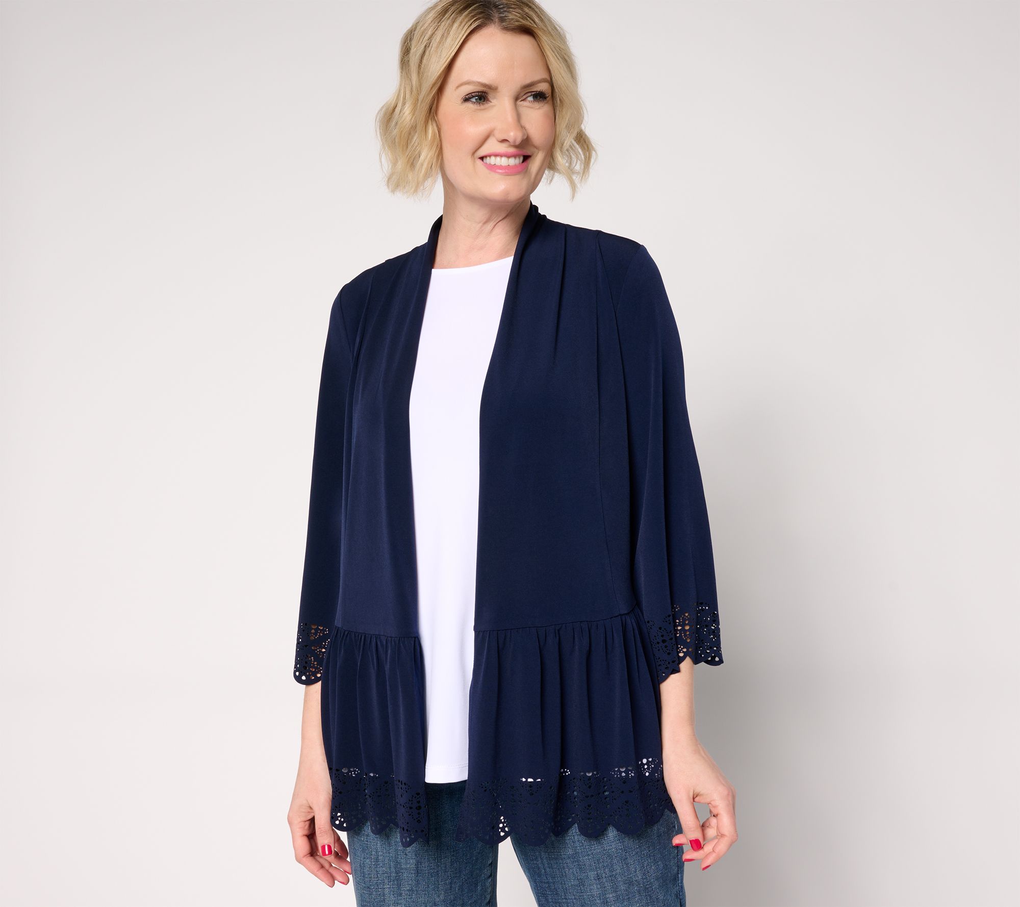 "As Is" GRAVER Susan Graver Regular Liquid Knit Tiered Lazer Cardigan