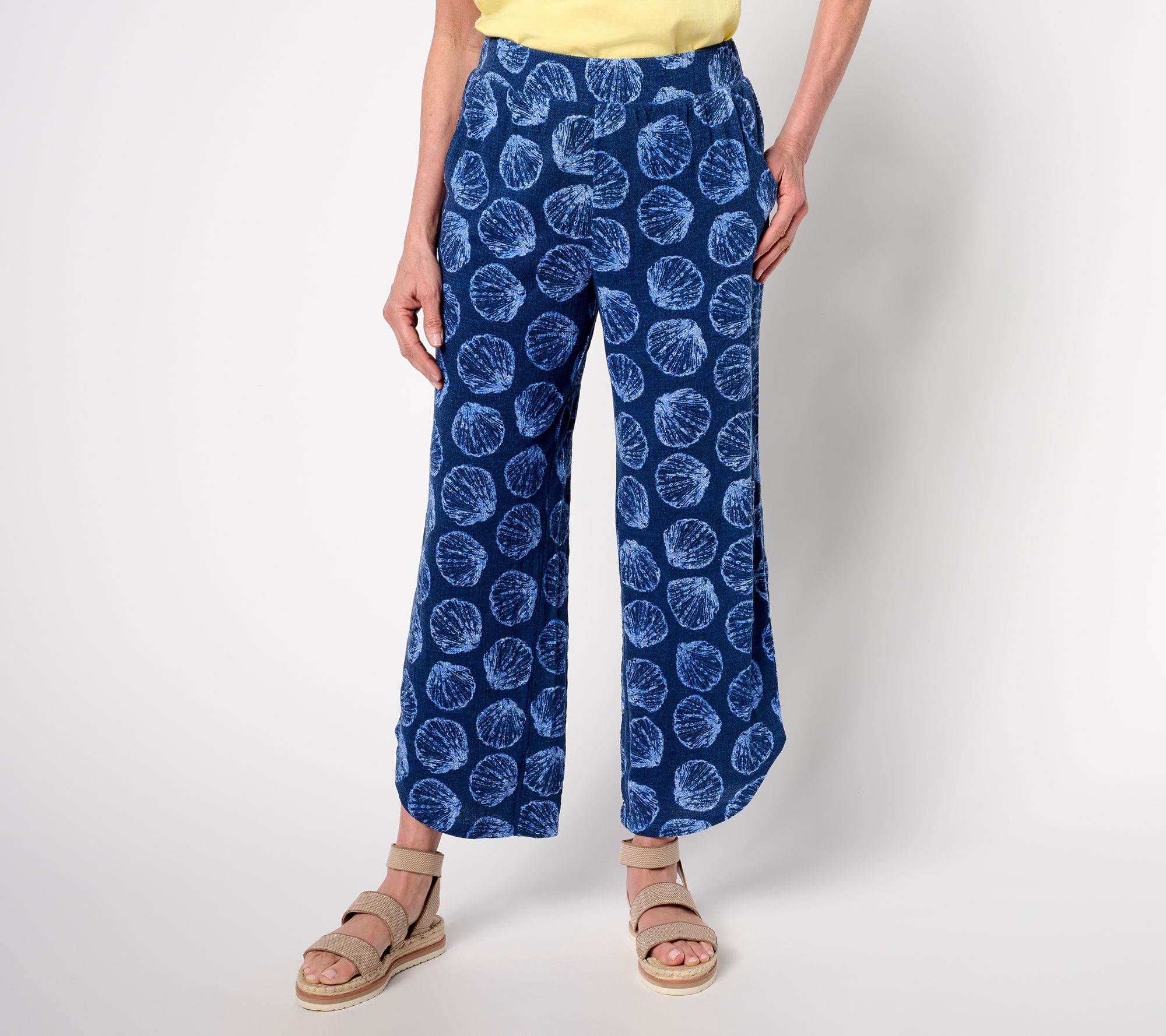 "As Is" Denim & Co. Beach Petite Printed Knit Gauze Ankle Pant