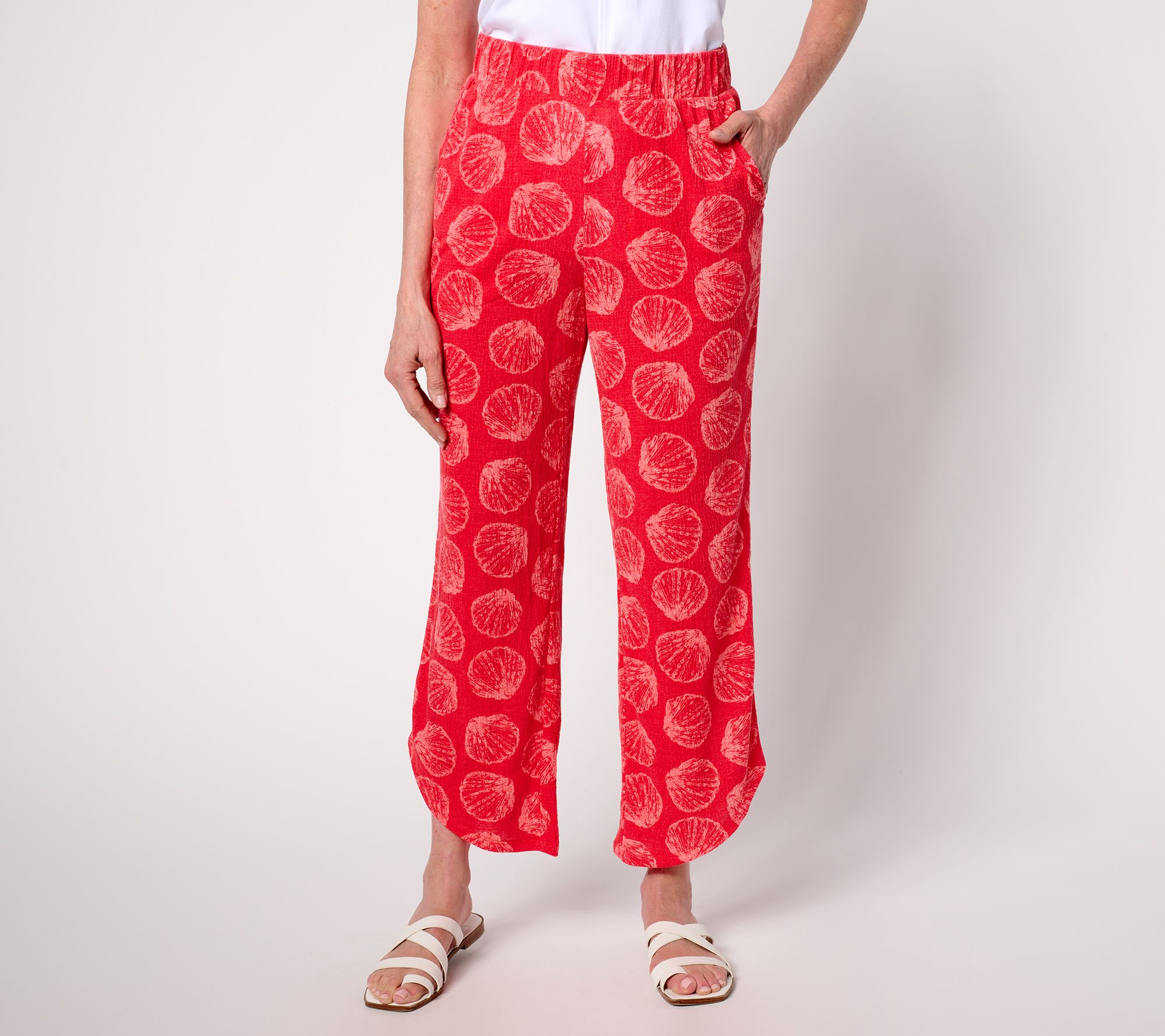 "As Is" Denim & Co. Beach Petite Printed Knit Gauze Ankle Pant