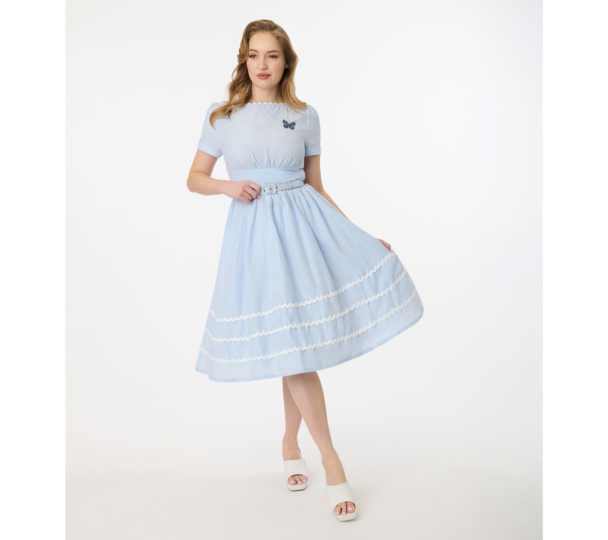 Unique Vintage 1950s Light Blue Cotton Swing Dress