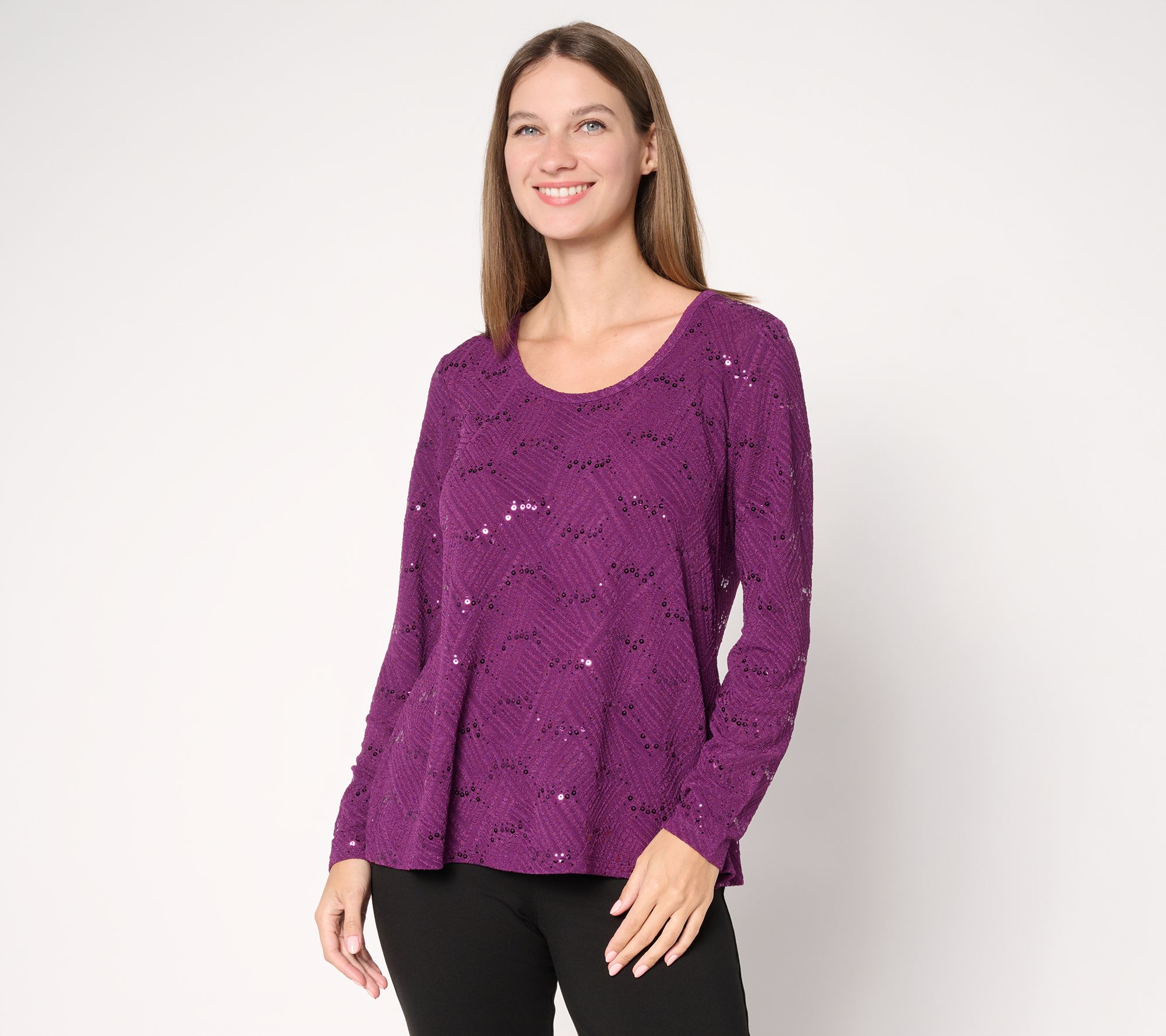  Joan Rivers Knit Jacquard Scoopneck Long Sleeve Top - A711401