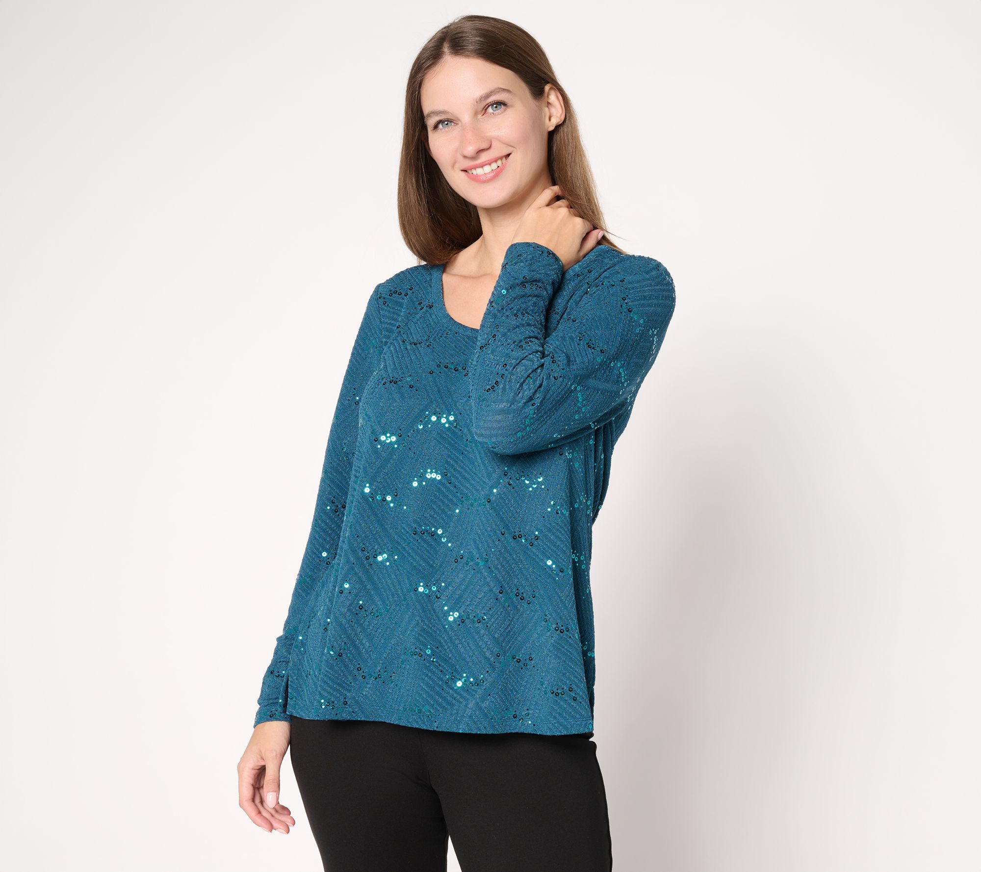 Joan Rivers Knit Jacquard Scoopneck Long Sleeve Top