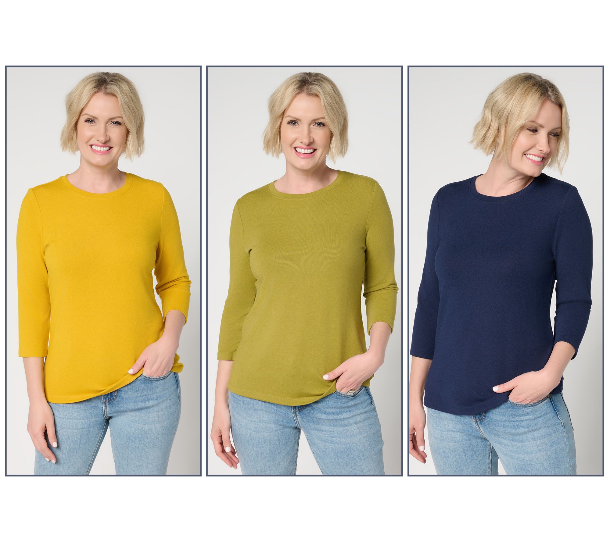 As Is Denim & Co. Essentials Heavenly Jersey 3-Pack Tops