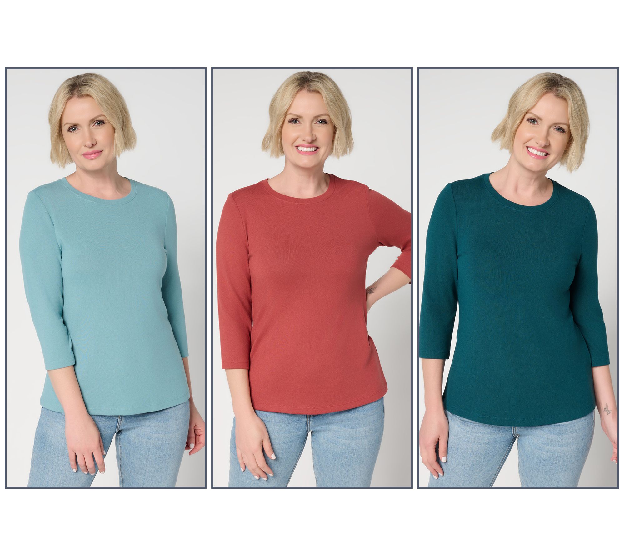 "As Is" Denim & Co. Essentials Heavenly Jersey 3-Pack Round Neck Tops