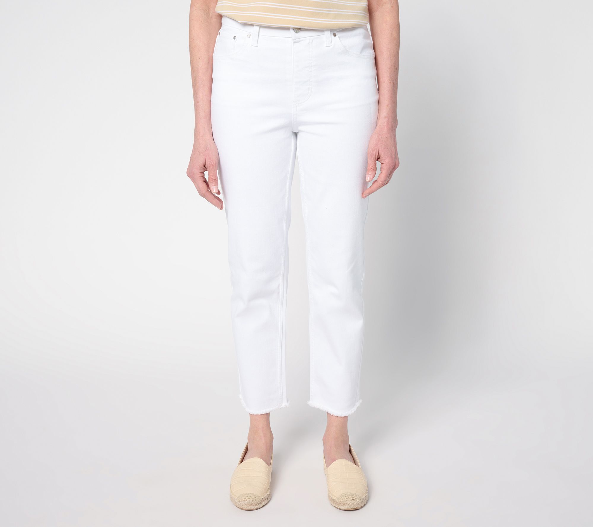 "As Is" Women with Control Pet White Contour Curves Slim Crop Pants