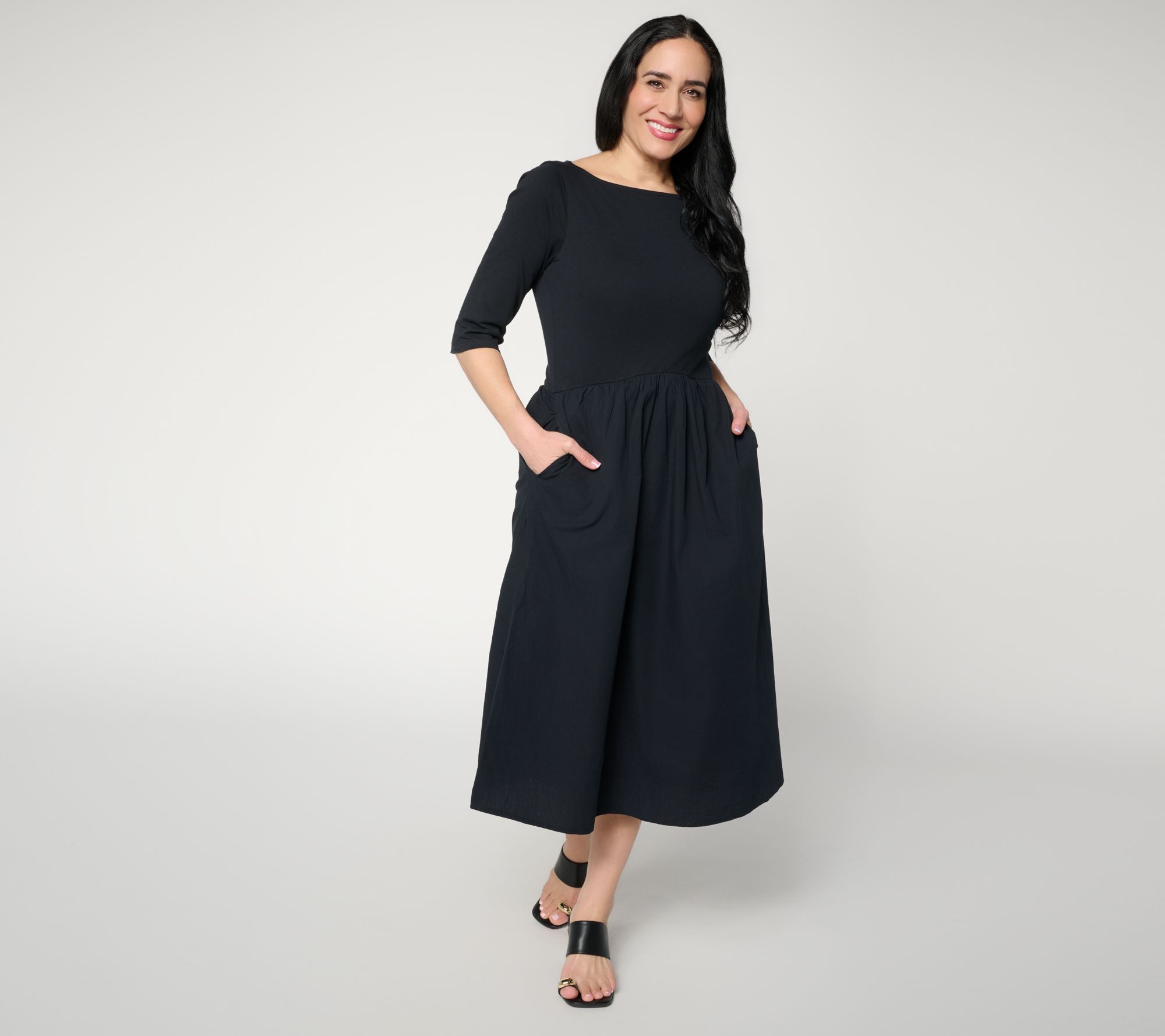 Me by Jennie Garth Petite Mixed Media 3/4 Slv Midi Dress