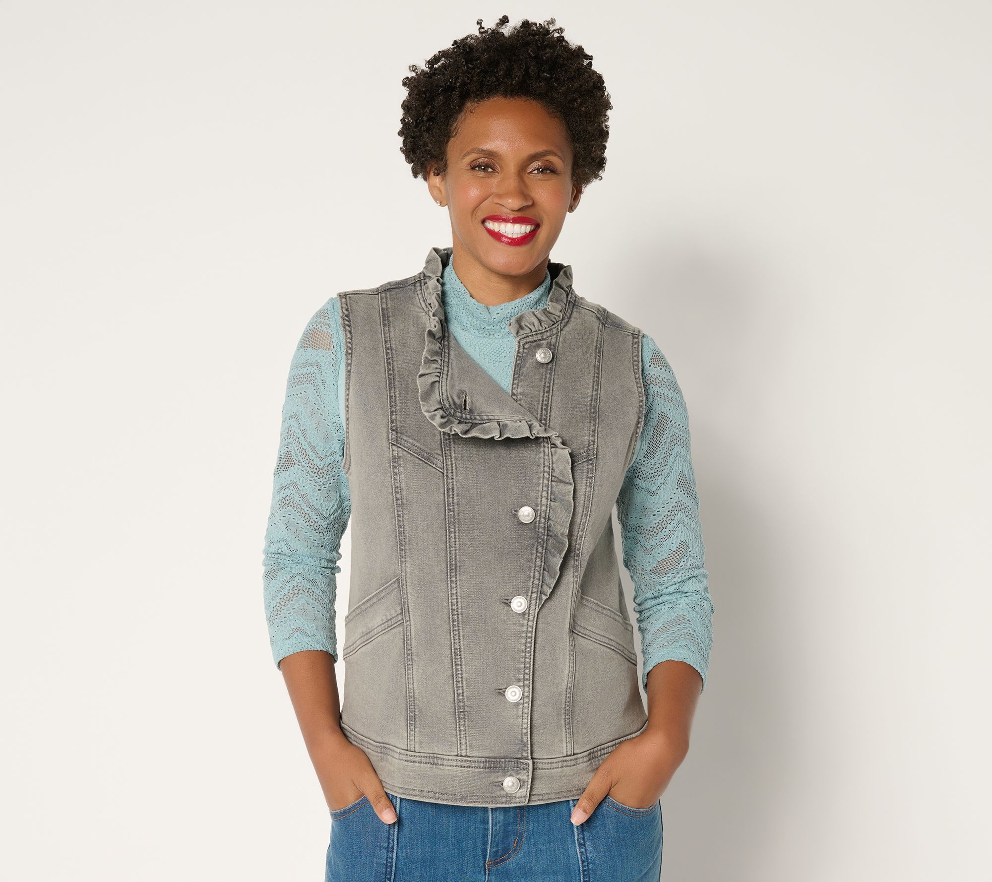 "As Is" LOGO by Lori Goldstein Denim Ruffle Vest