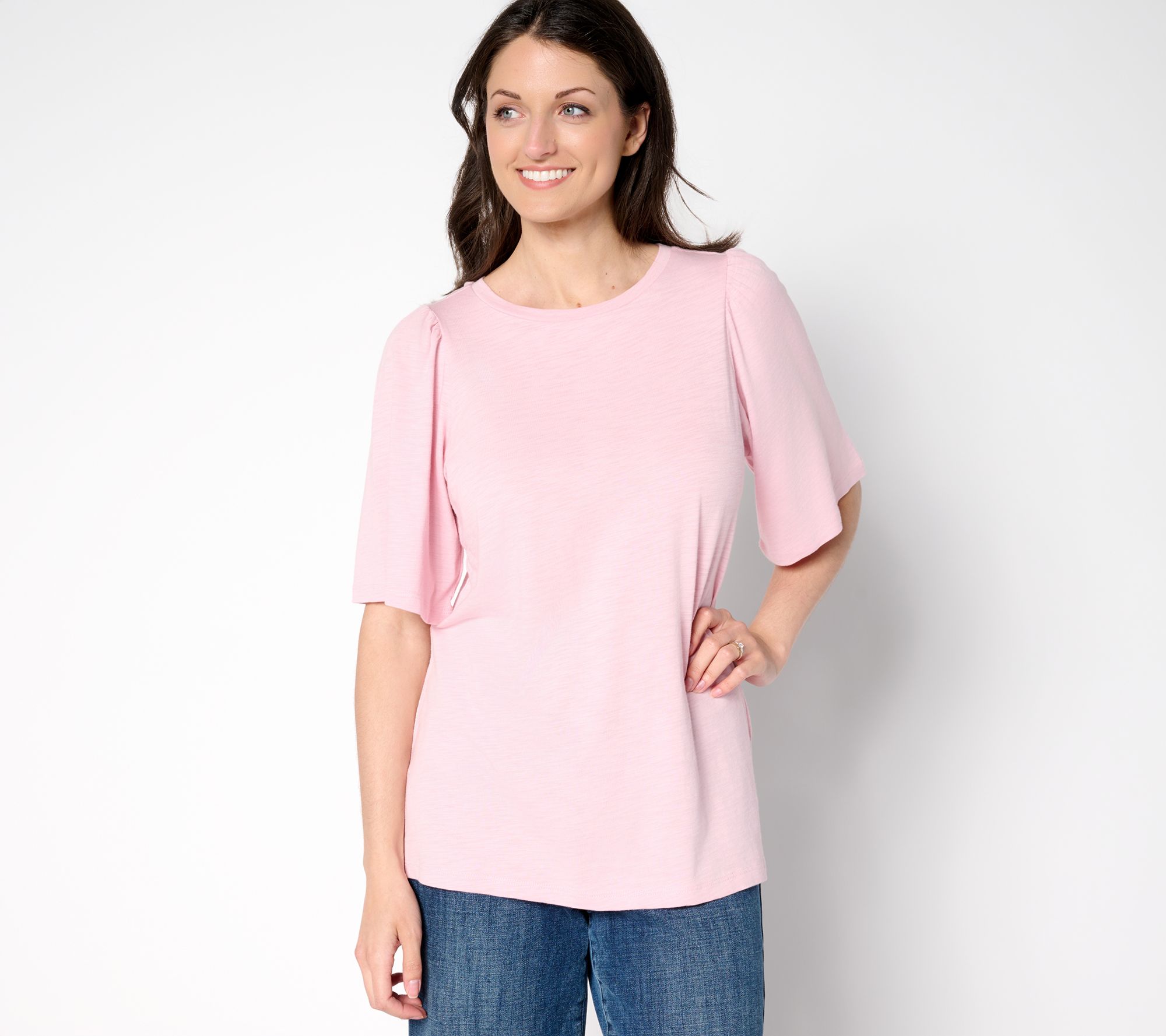 "As Is" Belle by Kim Gravel Slub Knit Top with Flutter Sleeves