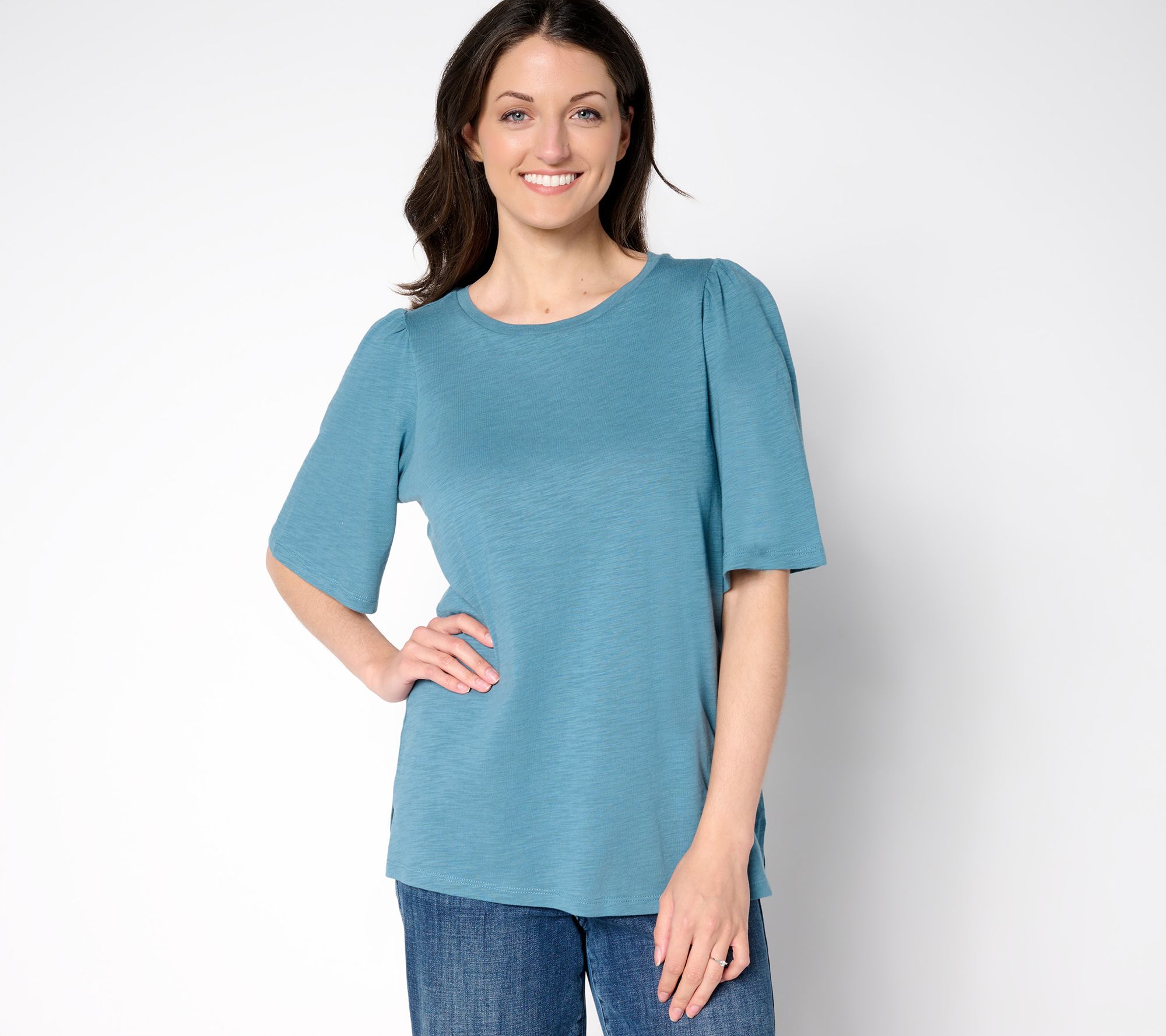 "As Is" Belle by Kim Gravel Slub Knit Top with Flutter Sleeves