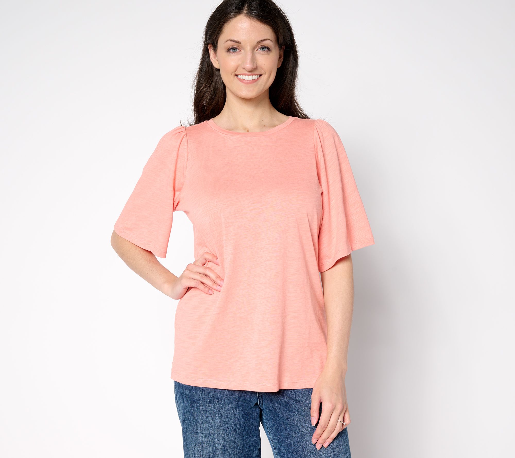 "As Is" Belle by Kim Gravel Slub Knit Top with Flutter Sleeves