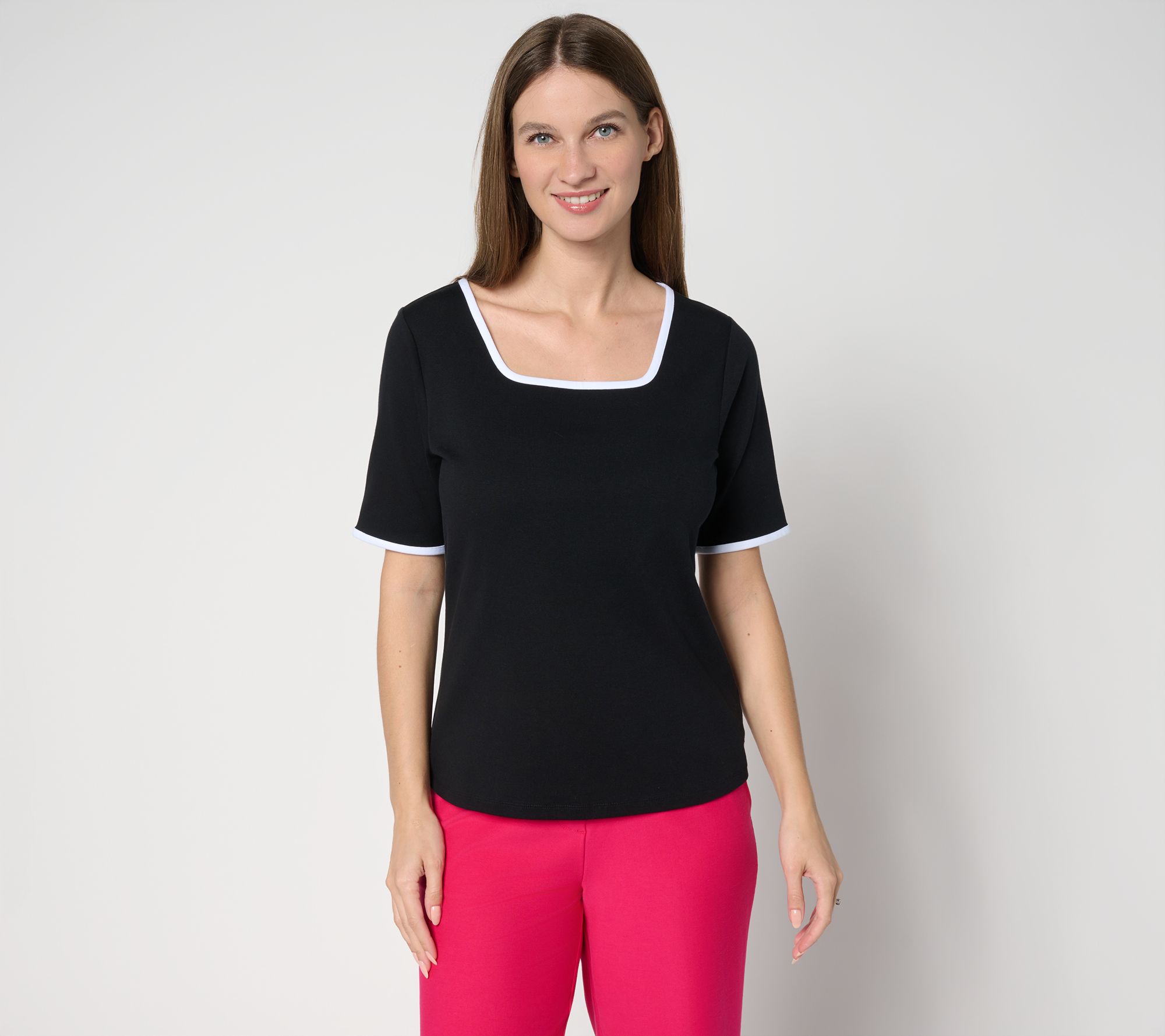 "As Is" Isaac Mizrahi Live! Essentials Micro Pima Square Neck Top